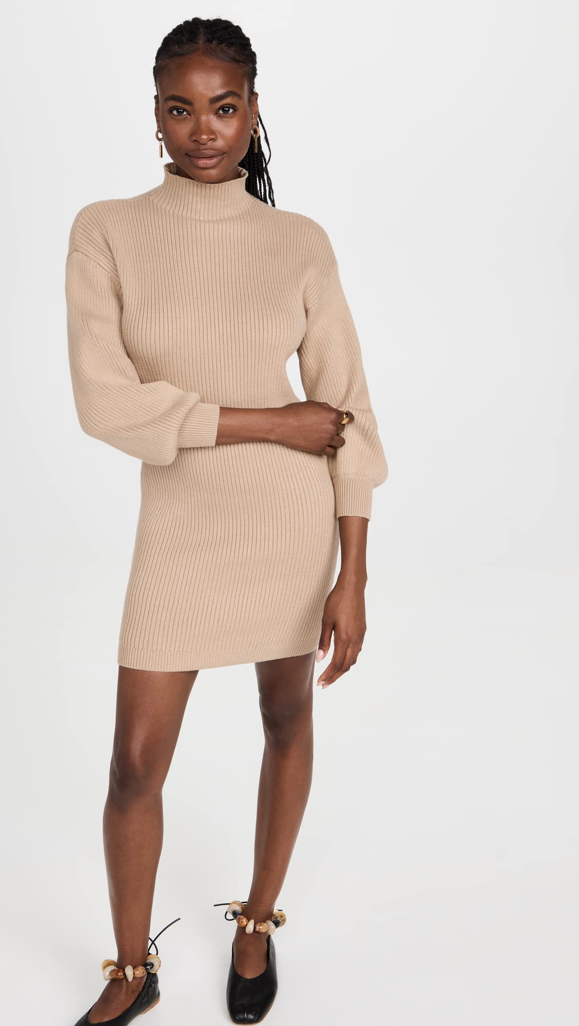 Line & Dot Women's Ottoman Dress - Flowy Midi Dress with Puff Sleeves for Casual Wear, Office & Date Night | Summer Boho Chic Style