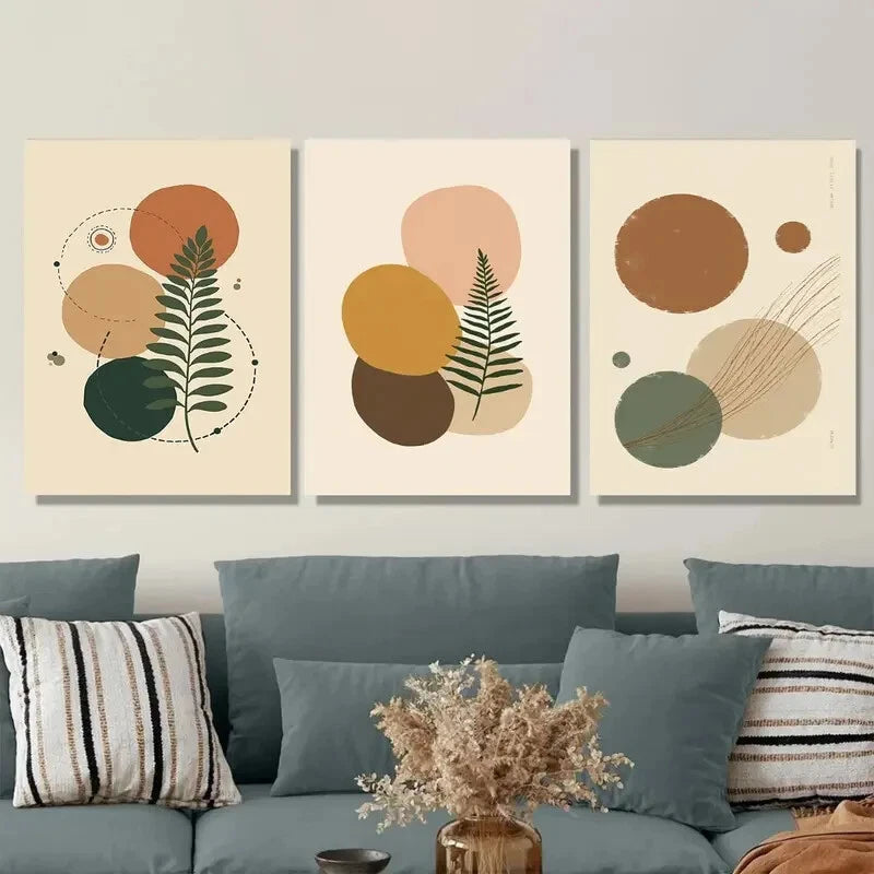 3-Piece Modern Abstract Botanical Metal Wall Art Prints - Ready to Hang - Perfect for Living Room, Bedroom & Office Decor