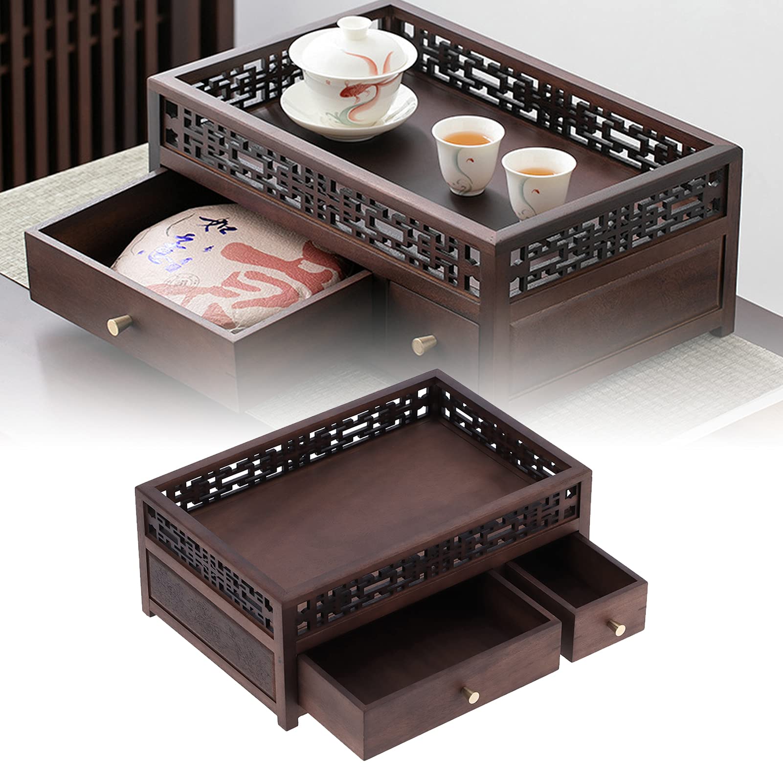 Alvinlite Wooden Tea Storage Box - Compact Organizer for Tea Cakes & Accessories - Perfect for Home & Office Use