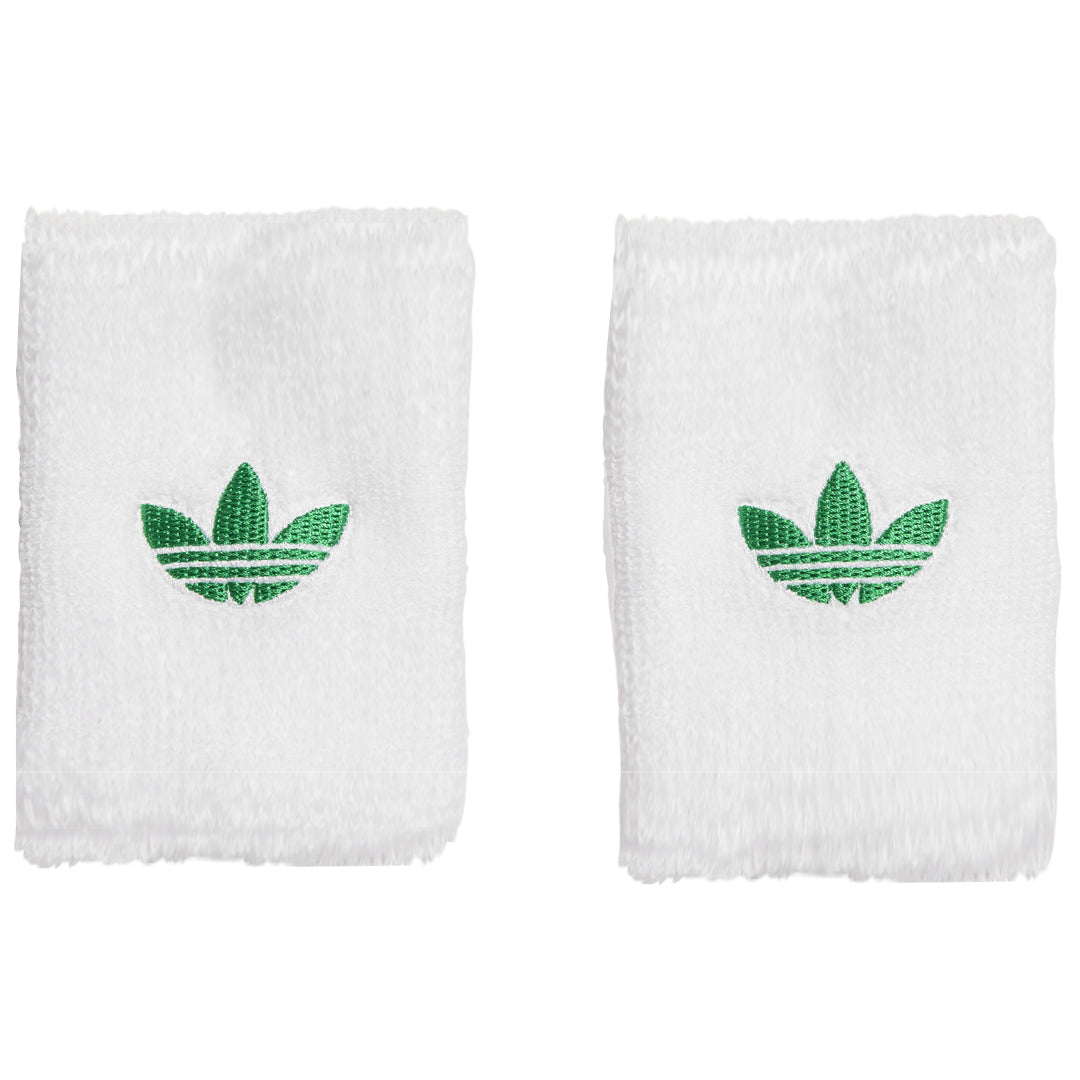 Adidas Large Tennis Wristbands 2 Pack - White & Green | Sweat Absorbent Sports Wristbands for Tennis, Basketball & Workout