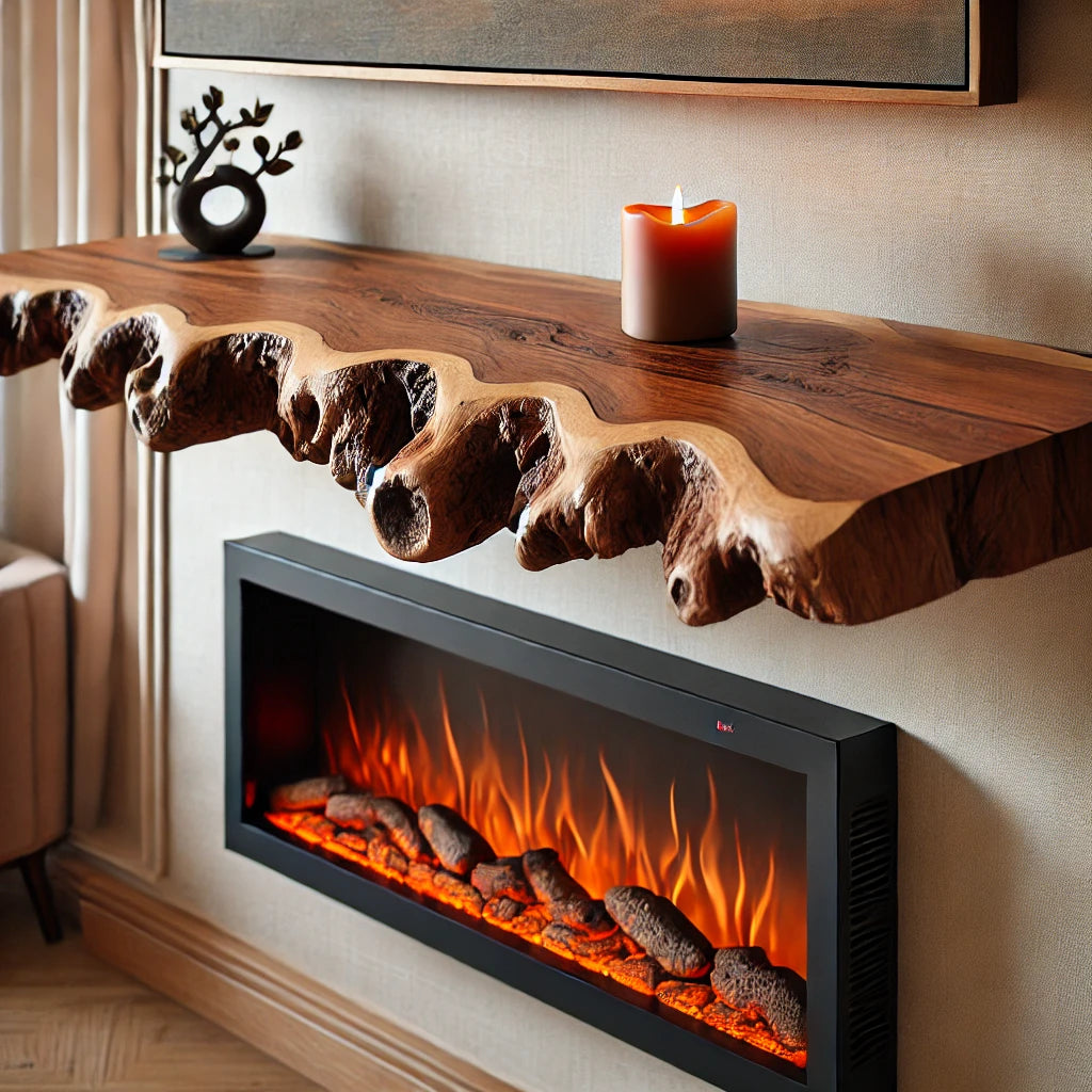 Handcrafted Custom Live Edge Walnut Wood Mantel Shelf - Rustic Fireplace Mantel for Home Decor & Farmhouse Style Living Room