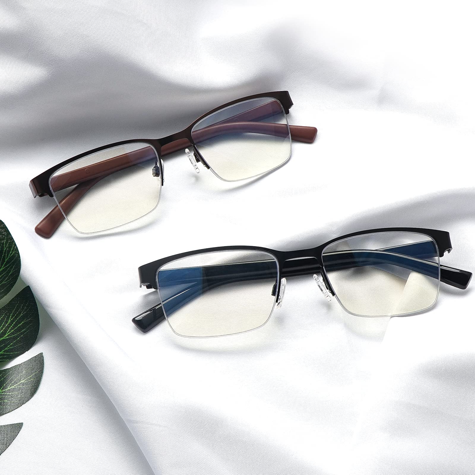 Blue Light Blocking Reading Glasses for Men - Progressive Multifocal Computer Glasses with Spring Hinge & Half Metal Frame - Perfect for Office Work, Screen Use and Daily Reading