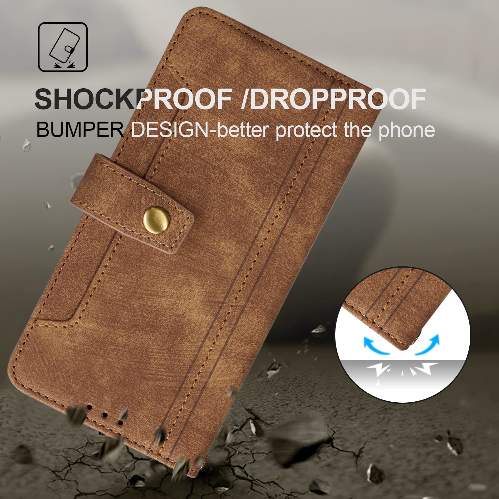 Premium PU Leather Wallet Case for iPhone 14 Pro Max - Shockproof Flip Cover with Card Holder Slots, Magnetic Clasp & Kickstand | Perfect for Business, Travel & Everyday Use (Brown)