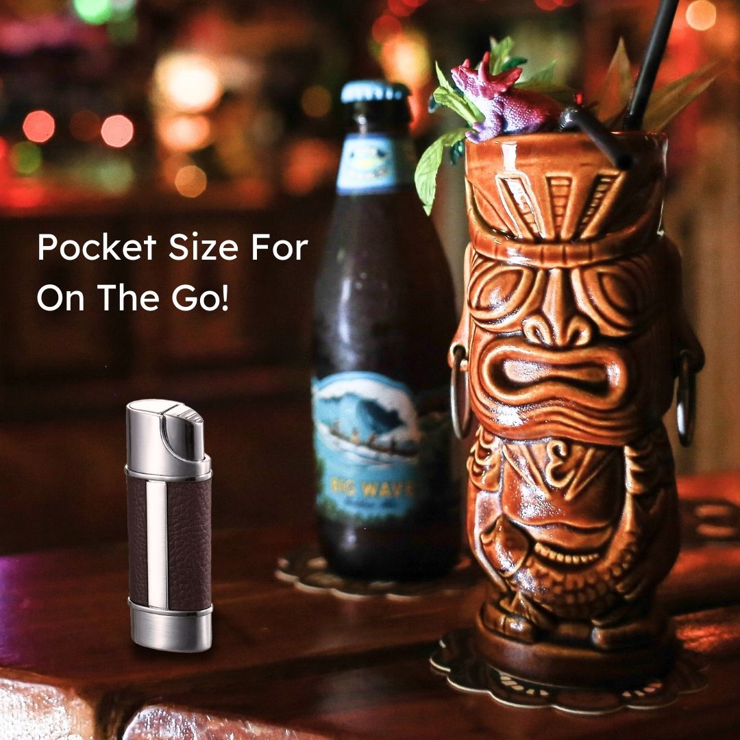 Premium Piccolo Brown Leather Single Torch Lighter - Elegant & Durable for Cigars, Candles & Outdoor Use