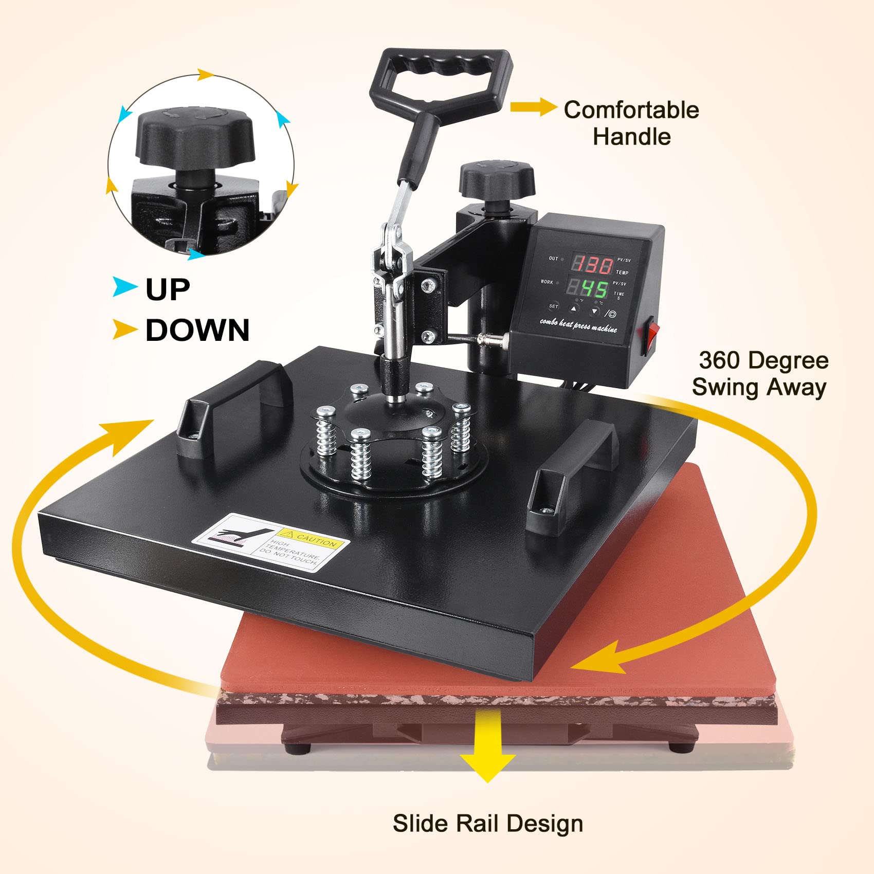 Seeutek 15x15 Inch 5-in-1 Digital Heat Press Machine - Swing Away Sublimation T-Shirt Press for Shirts, Mugs, Hats & Plates | Perfect for DIY Custom Apparel, Personalized Gifts & Small Business Printing