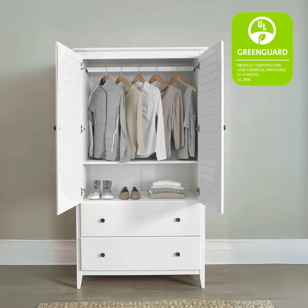Greenport 2 Door Wardrobe Closet - Spacious Storage for Bedroom, Closet Organizer with Hanging Rod & Shelves - Perfect for Home, Apartment, Dorm Room Organization