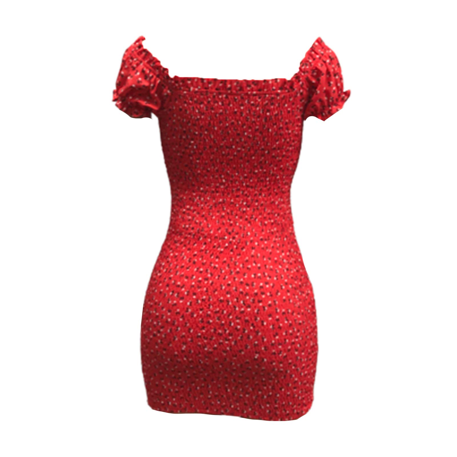 Sexy Floral Mini Dress for Women - Summer Short Sleeve Ruffle Bodycon Wrap Pencil Dress - Perfect for Party, Club, Date Night & Vacation (Red, Size M)