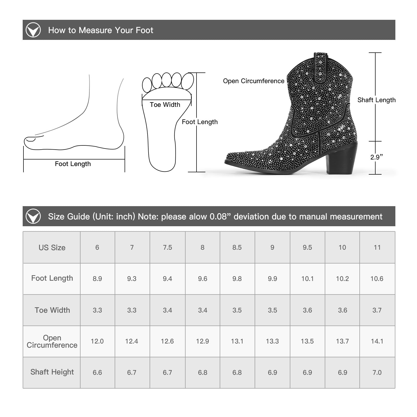 Sparkly Rhinestone Cowgirl Boots for Women - Western Style Wide Calf Glitter Boots with Diamond Chunky Heel | Perfect for Country Dancing, Rodeo Events, and Night Out Parties
