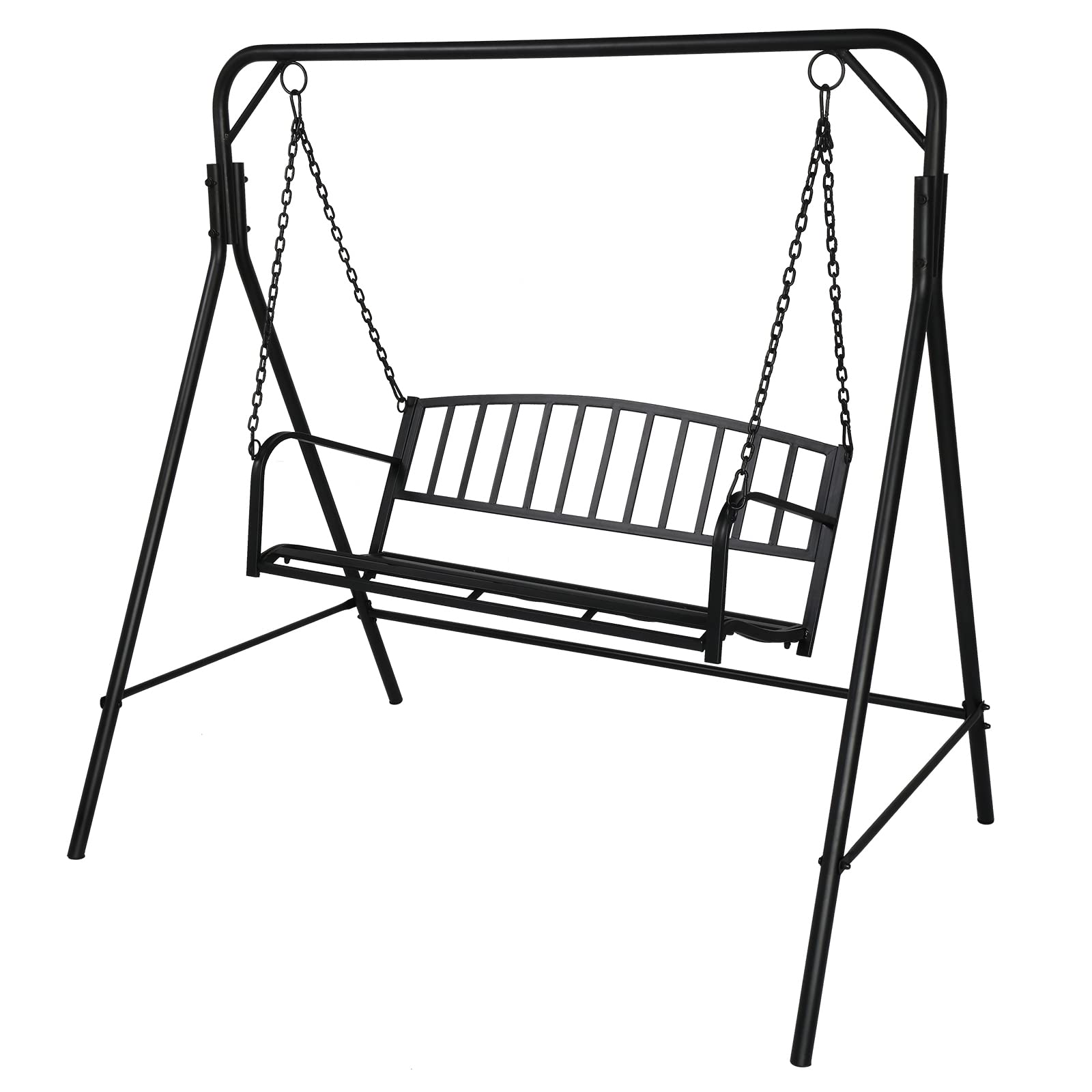 Outdoor Metal Patio Swing Bench with A-Frame Stand - Heavy Duty 550LB Capacity Powder Coated Steel Swing Seat & Frame - Perfect for Backyard, Garden, Porch or Deck Relaxation (Matte Black)