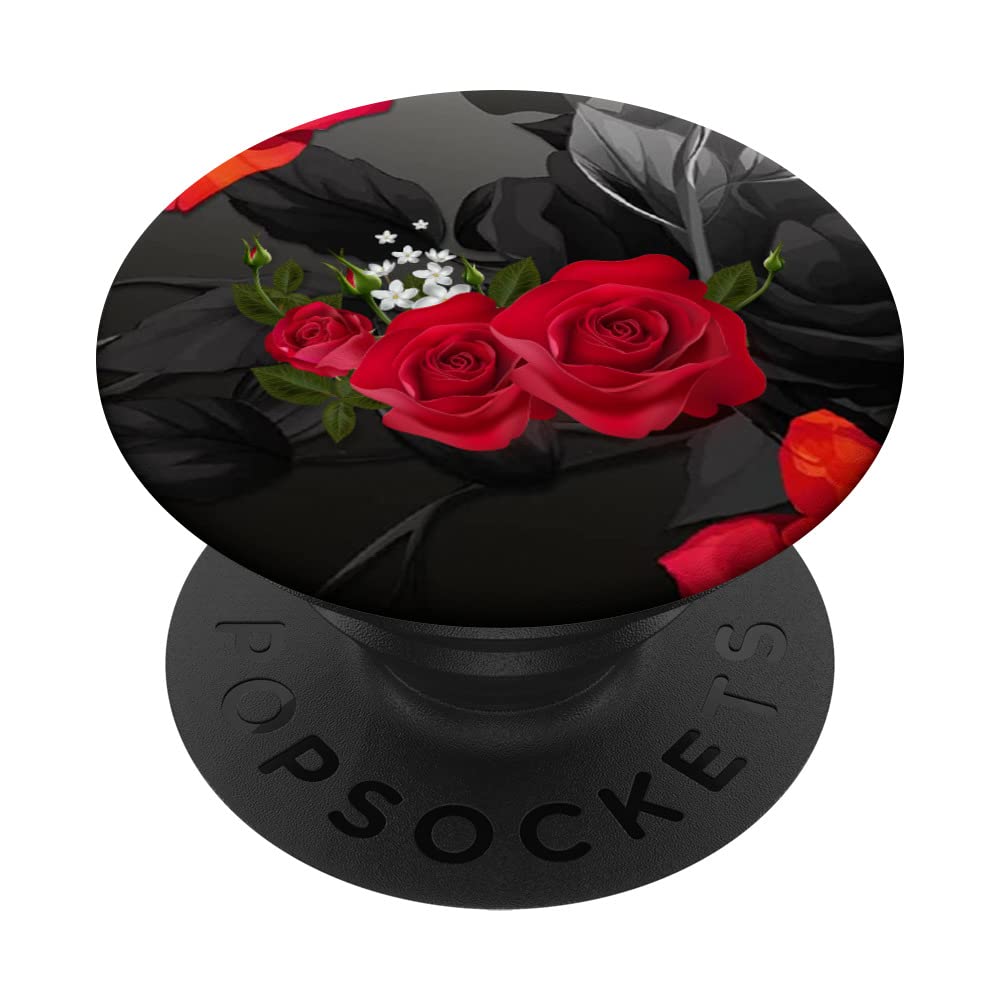Black Floral Rose Pattern Phone Grip & Stand - Swappable PopSocket for iPhone, Samsung & Smartphones - Perfect for Selfies, Gaming & Secure Hold