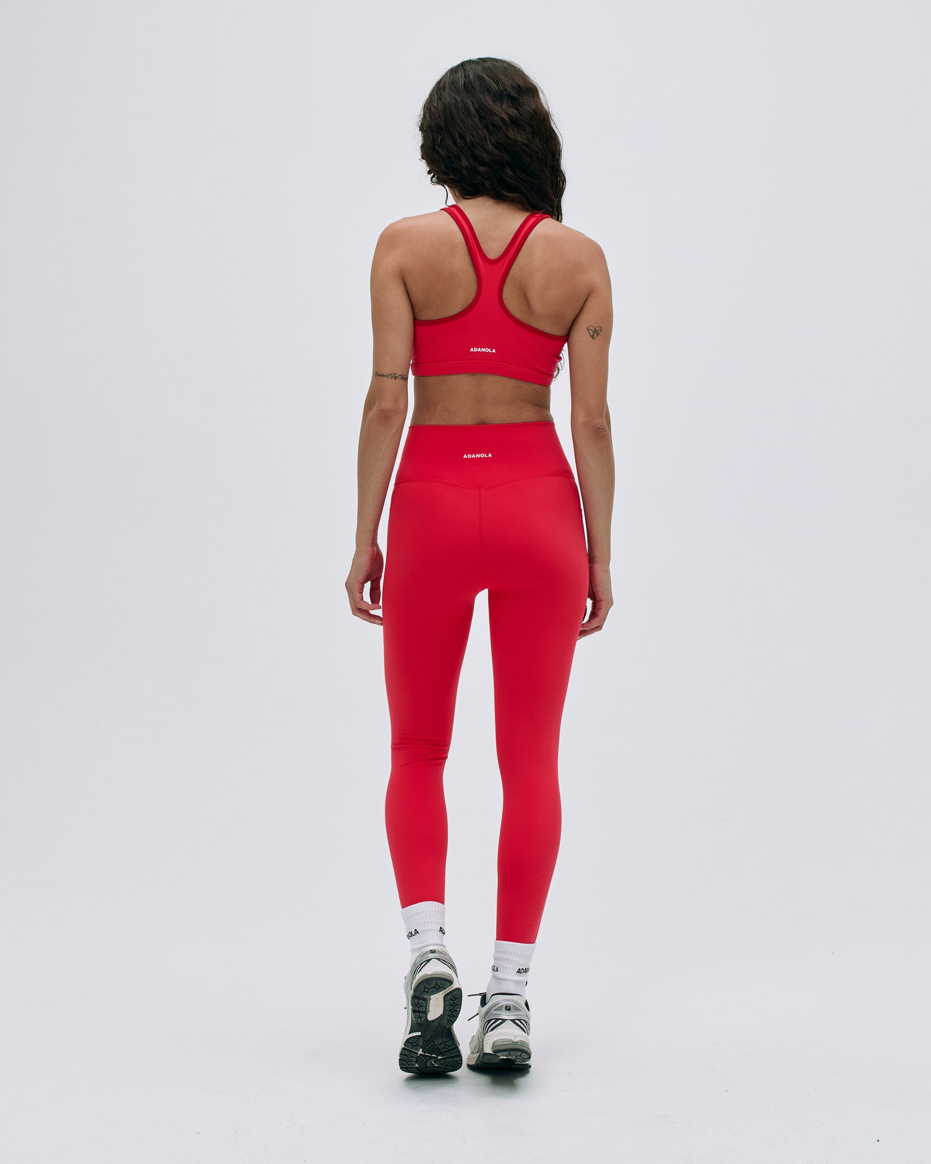 Ultimate Seam Detail Zip Pocket Leggings for Women - High Waisted Yoga Pants, Workout Running Tights in Apple Red - Perfect for Gym, Yoga & Everyday Wear