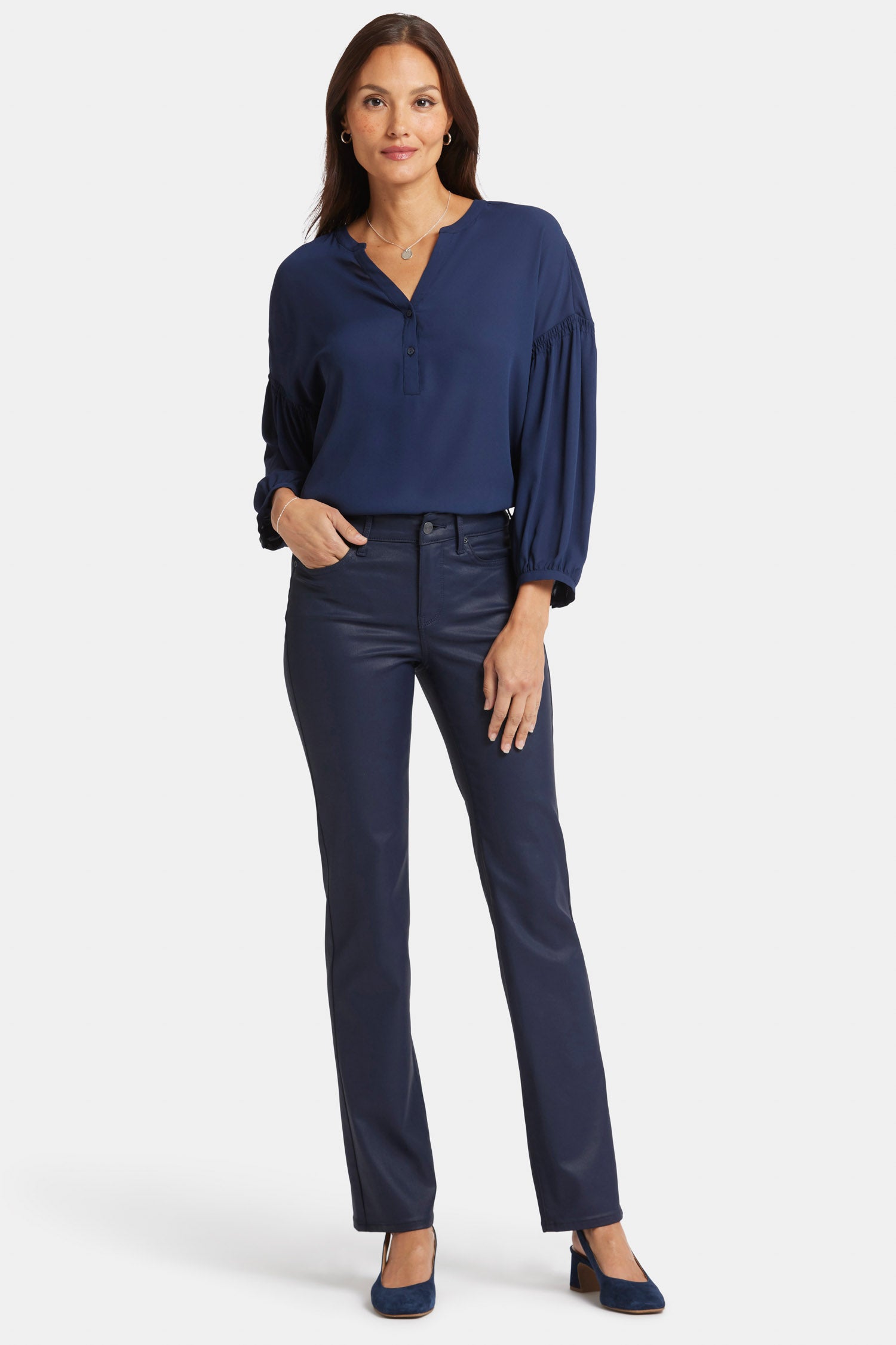 Coated Marilyn Straight Jeans for Petite Women | Starless Sky Wash | Slim Fit Denim Pants for Casual Wear & Night Out