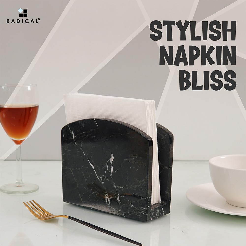 Handmade Black Marble Napkin Holder 5.5 Inch - Elegant Kitchen & Dining Table Decor for Coffee Tables, Cocktail Parties, and Home Accessories | Perfect for Restaurants, Weddings, and Holiday Gatherings
