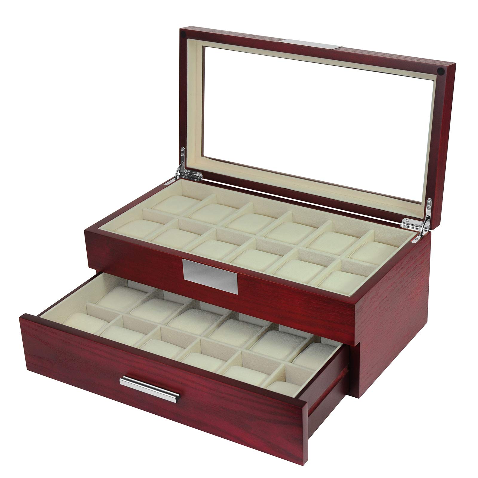 24-Slot Oversized Cherry Wood Watch Box - Extra Large 2-Tier Jewelry Organizer with Glass Top for Luxury Big Face Watches | Perfect for Watch Collectors & Gift Giving