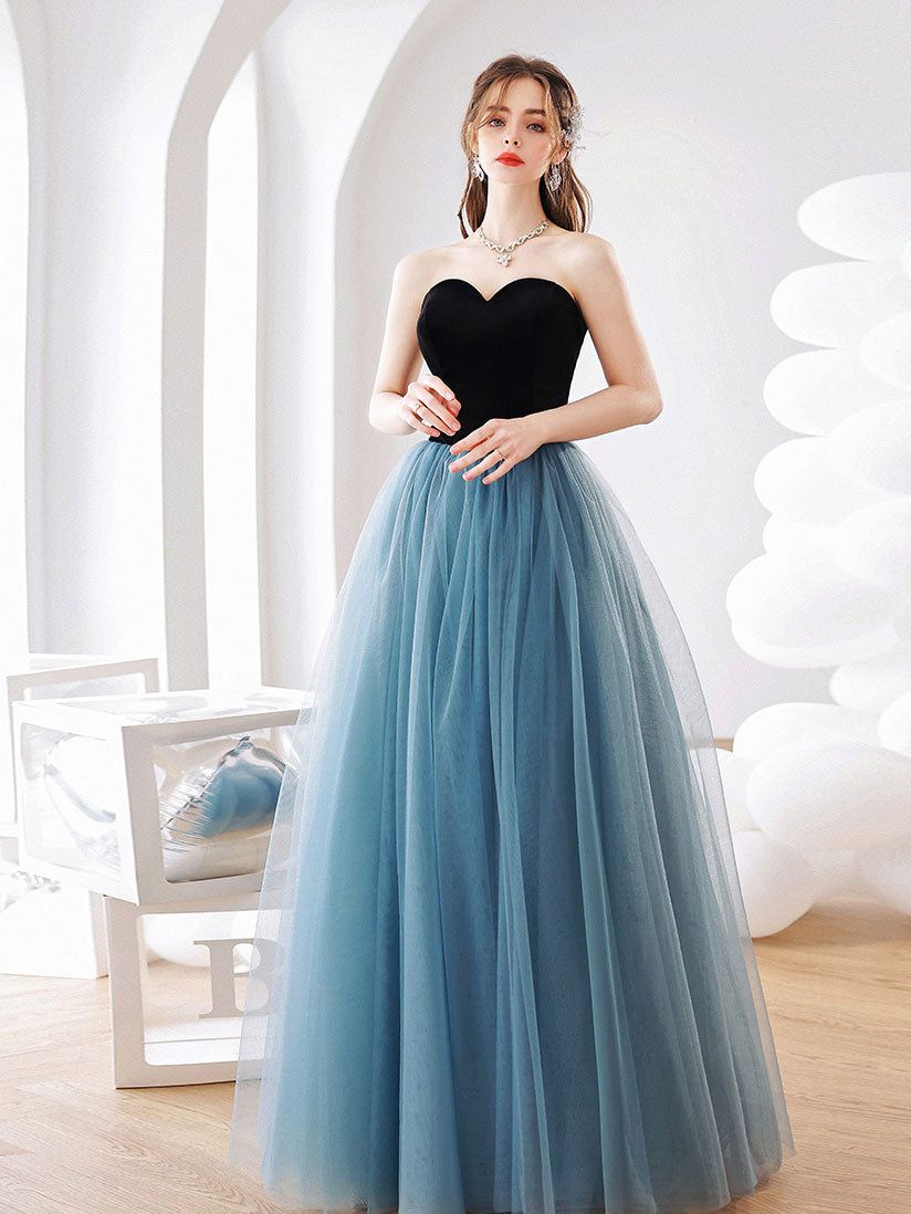 Elegant Blue Tulle Long Prom Dress for Women - Formal Evening Gown for Graduation, Homecoming, and Special Occasions