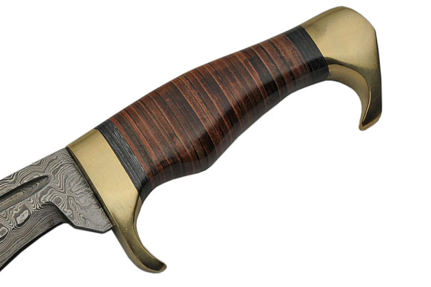 Szco Supplies 13.5 Inch Damascus Steel Leather Wrapped Kukri Knife - Brown Handle for Outdoor Camping, Hunting & Survival