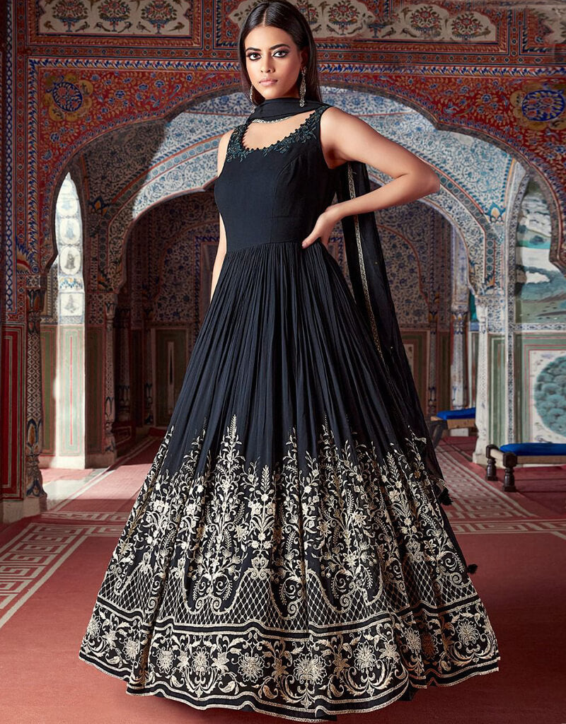 Black Georgette Anarkali Dress for Women - Elegant Indian Party Wear for Weddings & Festive Occasions