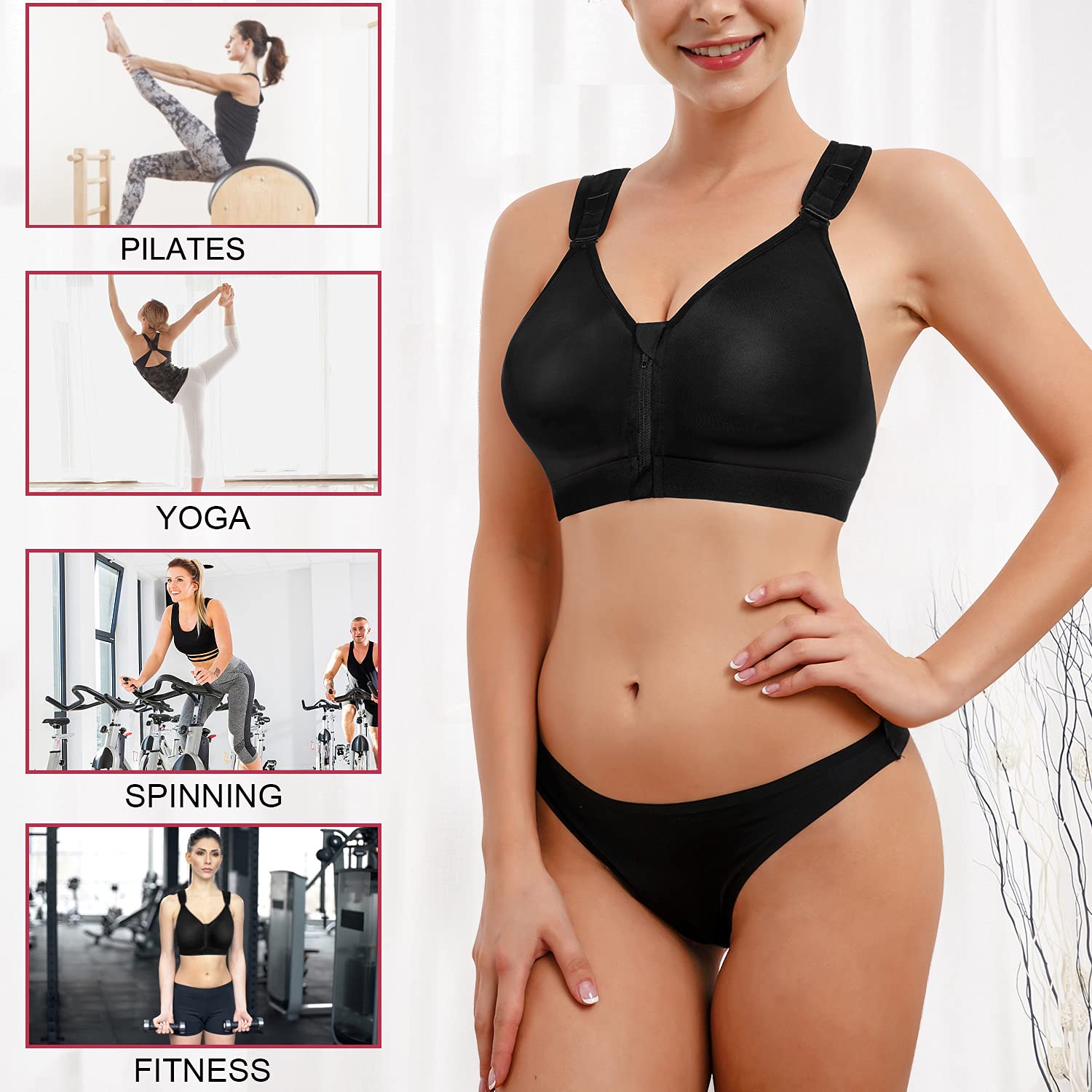 CYDREAM Women's Post-Surgical Bra - Front Zip Wireless Sports Bra with Adjustable Straps & Racerback Support for Mastectomy, Lumpectomy & Recovery | Comfortable for Sleeping, Yoga & Daily Wear