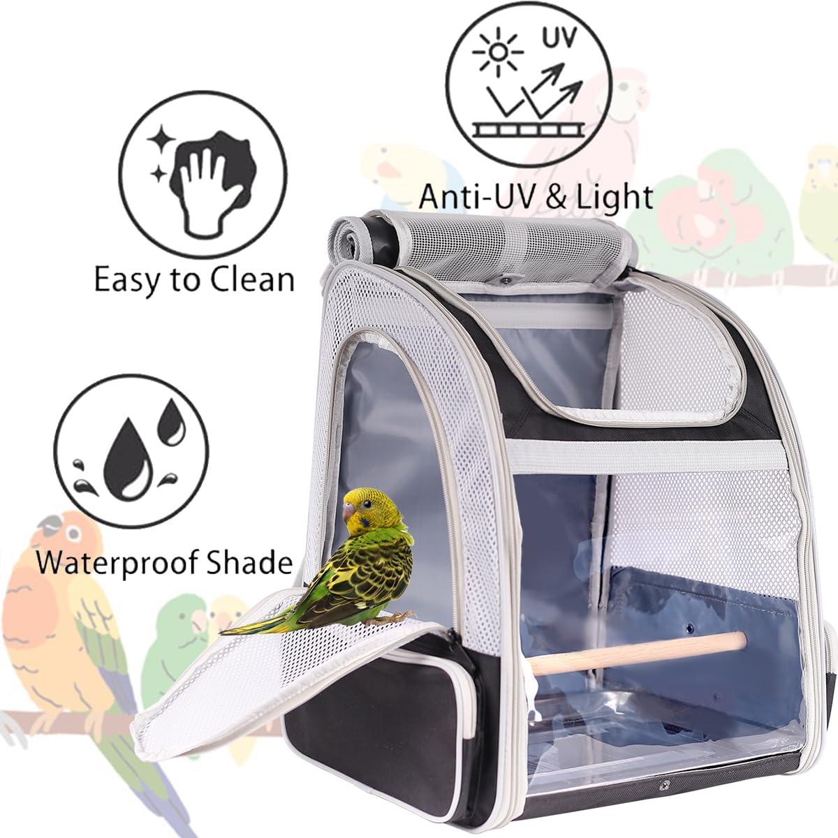 Bird Travel Backpack Carrier with Stand Perch - Airline Approved for Hiking & Outdoor Adventures