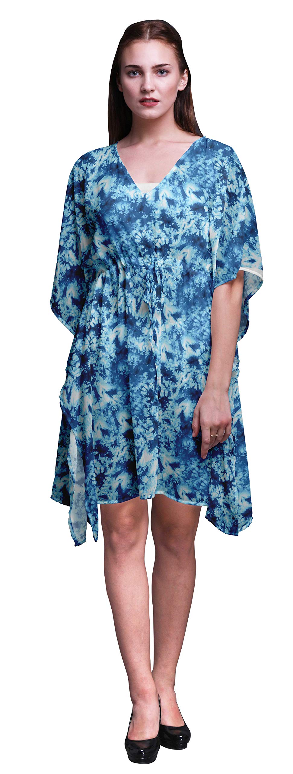 Bimba Women's Short Caftan Midi Dress - Beach Cover Up, Swimwear Cover Up, Summer Kaftan Dress for Pool, Vacation & Boho Style Outfits