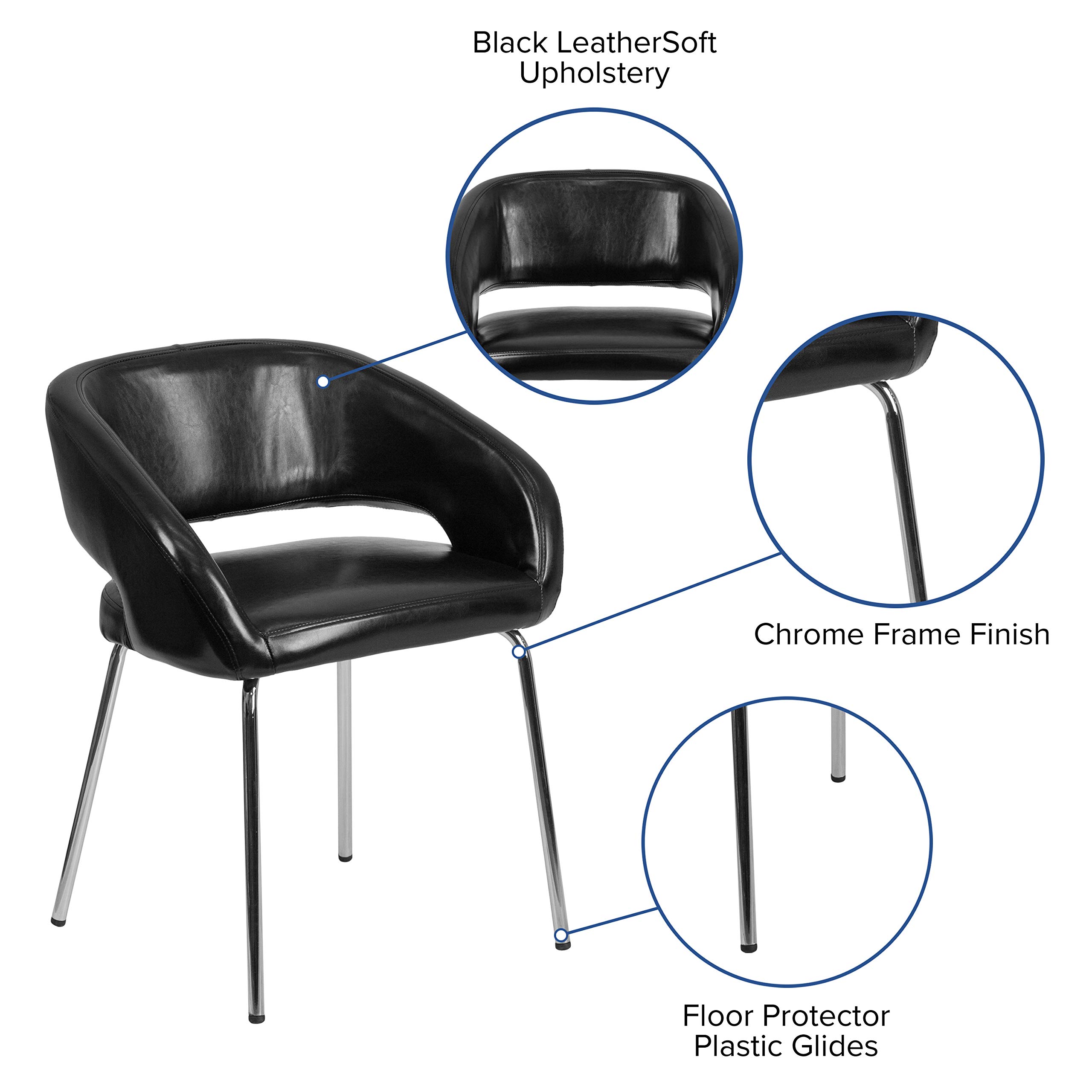 EMMA + OLIVER Modern Black LeatherSoft Reception Chair with Chrome Legs - Stylish Office Waiting Room Seating for Professional Spaces