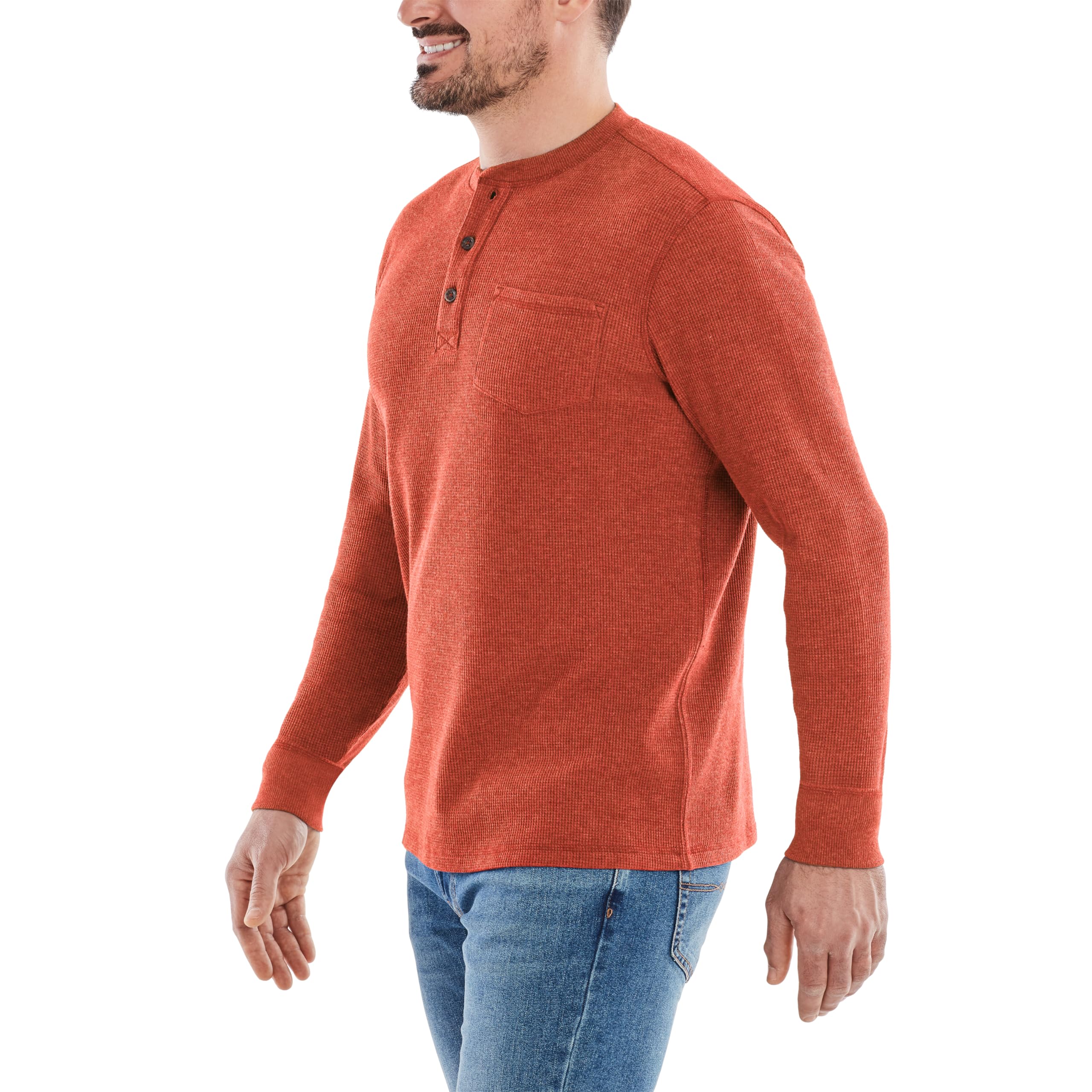 Men's Long-Sleeve Waffle Knit Thermal Henley Shirt with Pocket - Warm Winter Base Layer for Hiking, Camping & Outdoor Activities | American Outdoorsman