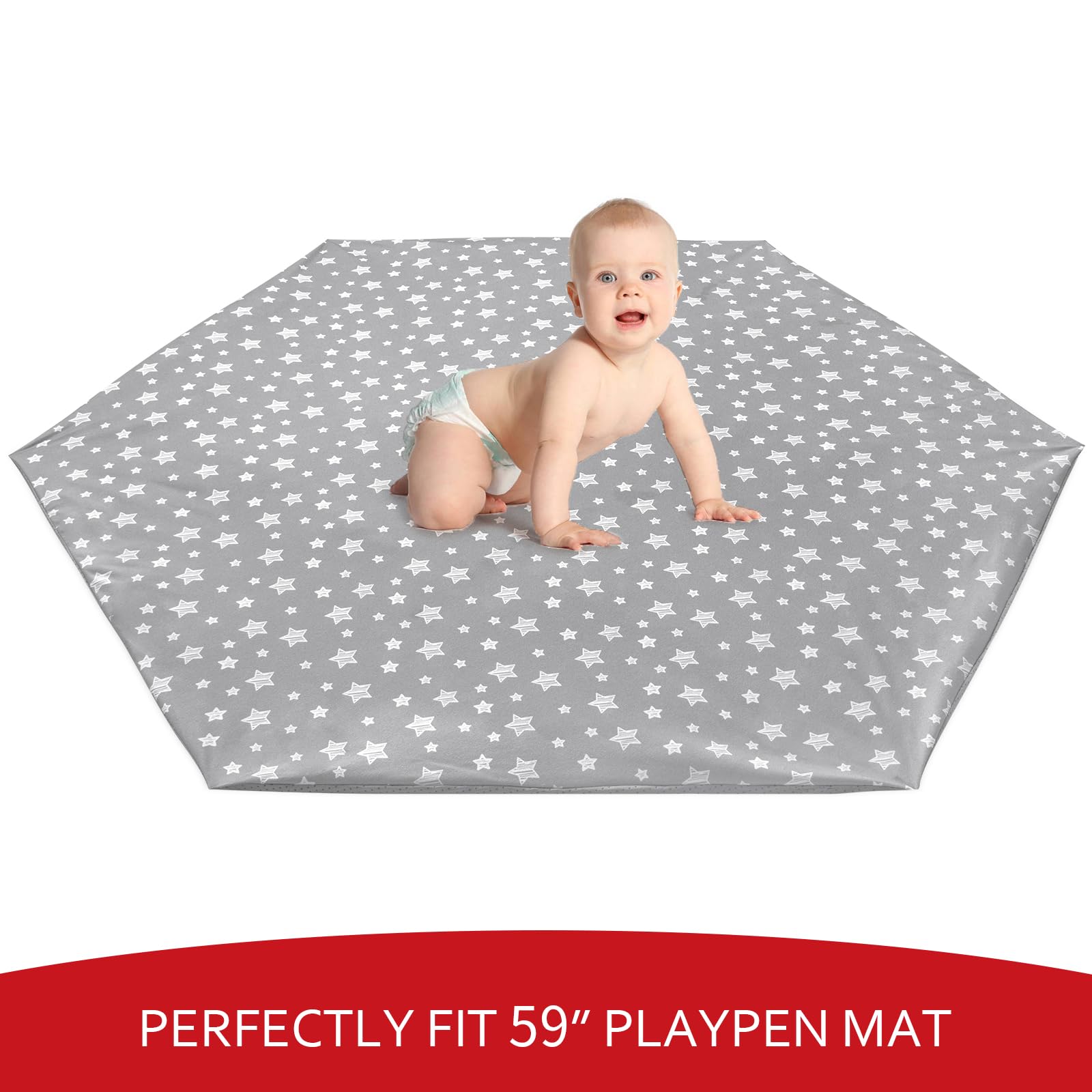 Non-Slip Waterproof Baby Play Mat Cover - Compatible with POP 'N GO Playpen Mat | Hexagon Playpen Protector for Safe Crawling & Playtime | Nursery, Daycare & Home Use