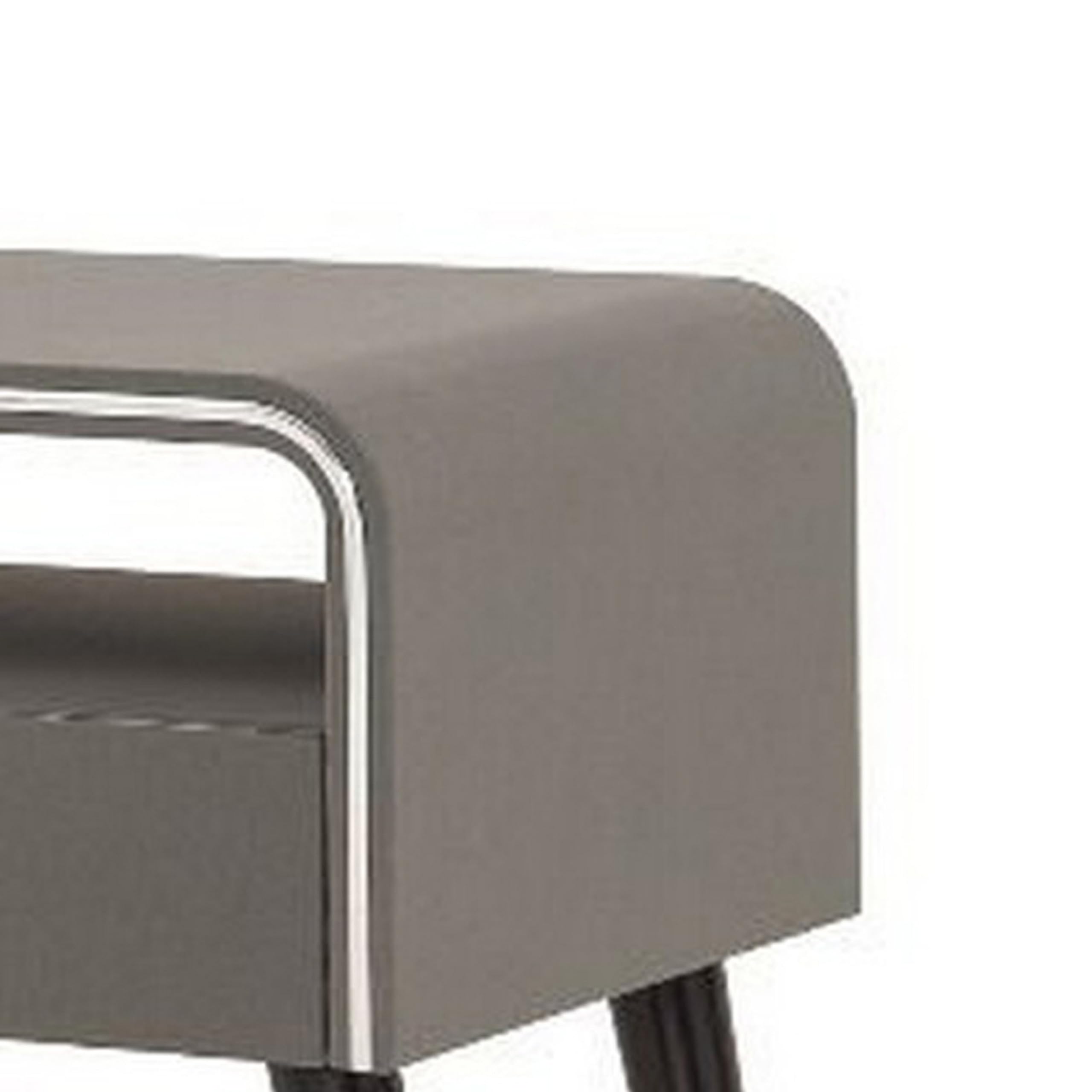 Benjara Modern Gray and Brown Nightstand with Chrome Trim - 1 Drawer Curved Edge Bedside Table for Bedroom, Living Room, or Office