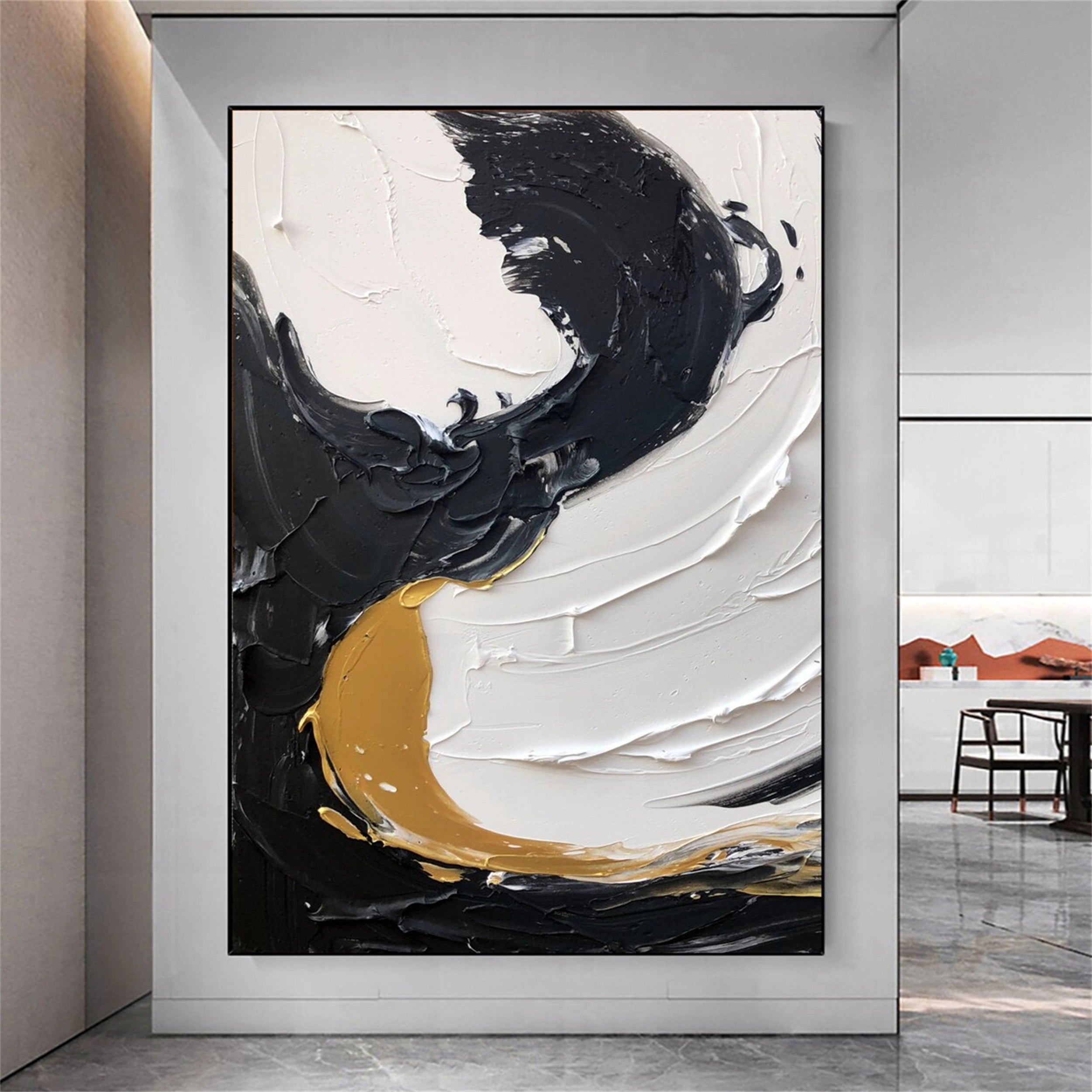 Black and White Textured Minimalist Wall Art Print #MZ069 - Modern Abstract Home Decor for Living Room, Bedroom & Office