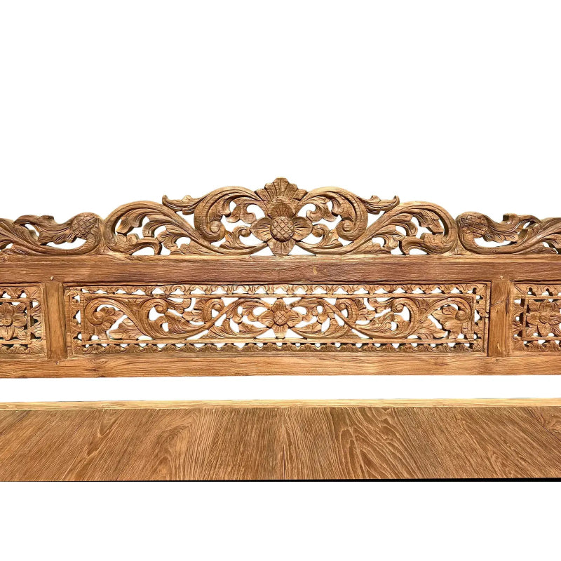 Hand Carved Solid Wood Daybed Bench - Natural Wooden Sofa Bed for Living Room, Bedroom, or Outdoor Patio - Perfect for Lounging, Napping, and Extra Seating