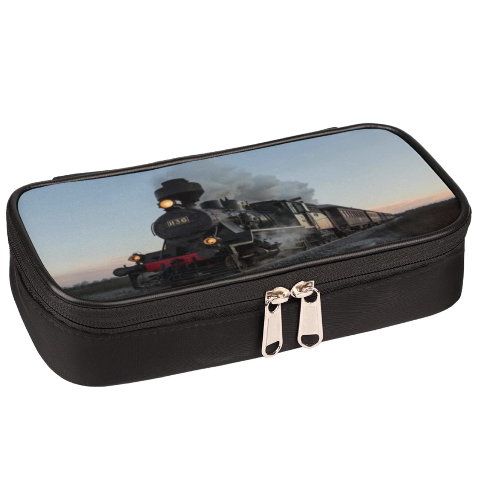 Vintage Locomotive Train Pencil Case - Large Capacity Multifunctional Pencil Pouch & Makeup Organizer Bag for Adults, Students & Kids - Perfect for School, Office & Travel Accessories Storage