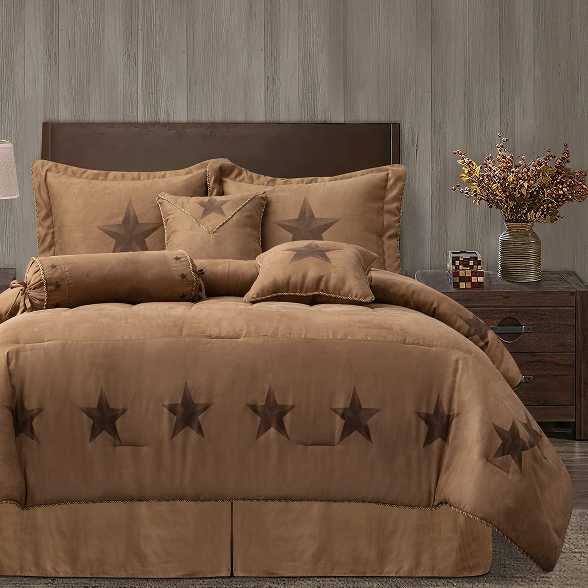 Luxury 7-Piece Western Rustic Comforter Set - Super King Faux Suede Bedding with Comforter, Bedskirt, Pillow Shams & Accent Pillows | HiEnd Accents Paseo Road Collection | Perfect for Cabin, Lodge & Ranch Style Bedrooms