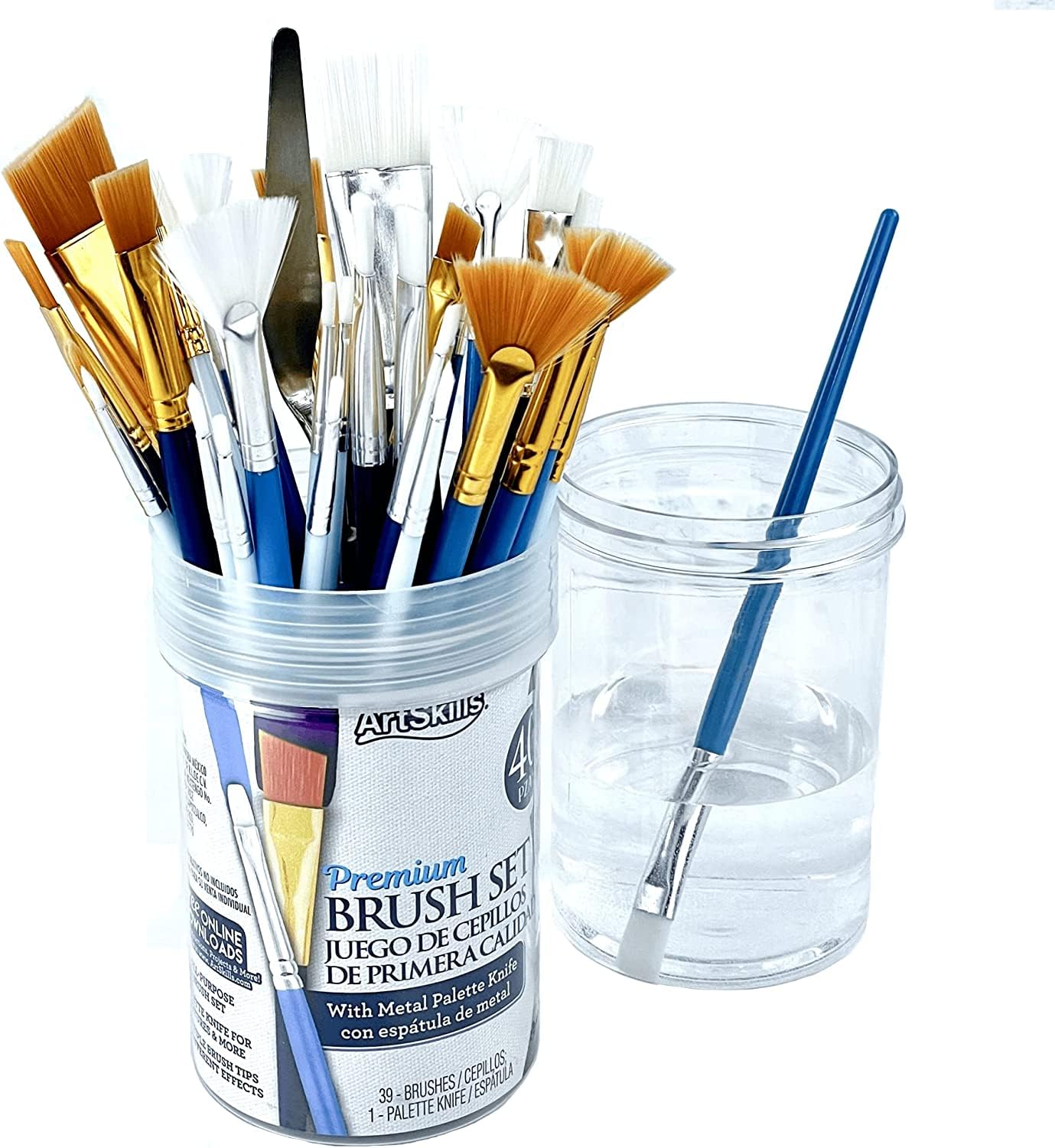 ArtSkills 40-Piece Acrylic Paint Brush Set for Canvas Painting - Professional Artist Brushes with Palette Knife - Perfect for Acrylics, Oil, Watercolor & Craft Projects - Ideal for Beginners & Professional Artists