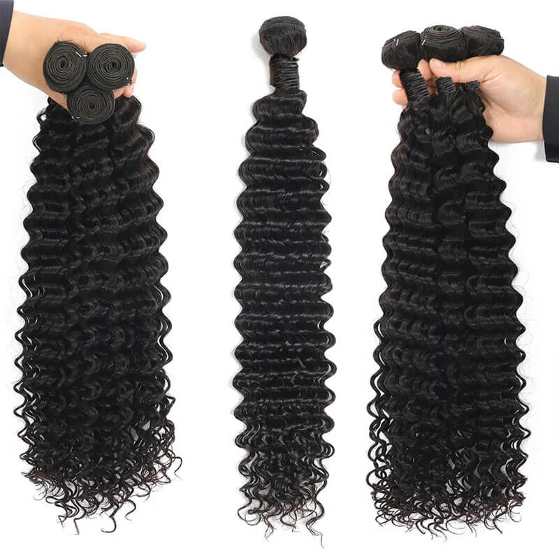 Eullair 10A Virgin Human Hair Bundles - 3/4 PCS Deep Wave Weave for Black Women | Perfect for Protective Styles, Wig Making & Everyday Wear