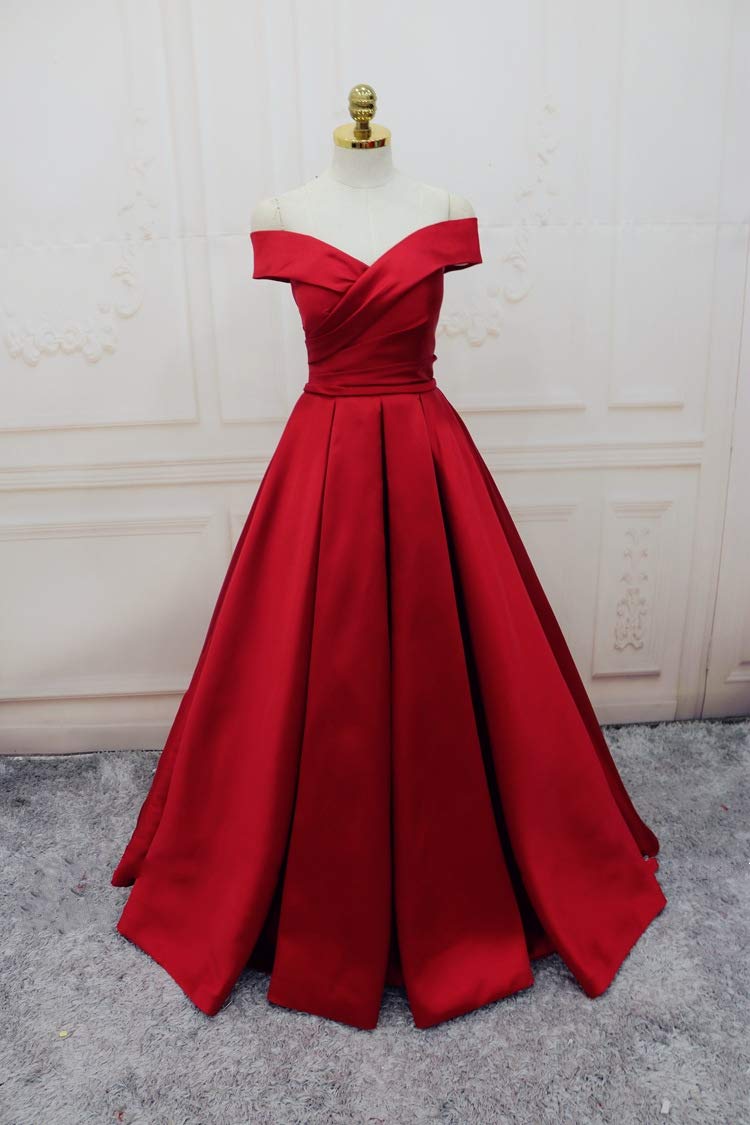 Kivary Long Off The Shoulder Satin V Neck Formal Corset Prom Dress Evening Gown - Elegant Ball Gown for Homecoming, Wedding Guest & Special Occasions