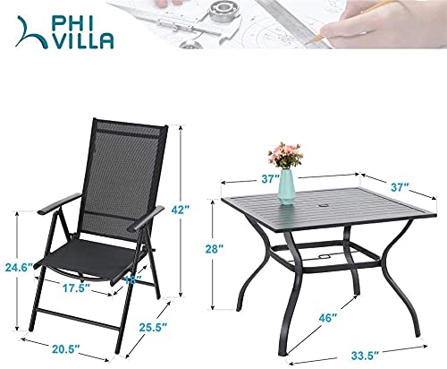 PHI VILLA 4-Piece Outdoor Patio Dining Set with Large Sun Umbrella - Folding Chairs & Weather-Resistant Table for Backyard, Garden, Poolside (Orange Red) | Perfect for Summer BBQs, Family Gatherings & Outdoor Entertaining
