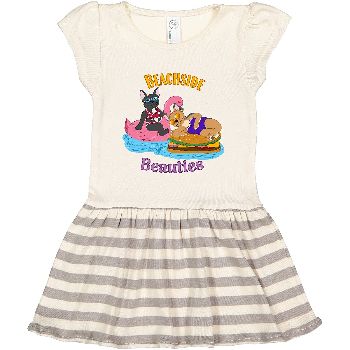 Inktastic Beachside Beauties Cute French Bulldogs on Pool Floaties Toddler Dress - Adorable Summer Outfit for Girls, Beach Party, Poolside Play & Vacation Photos