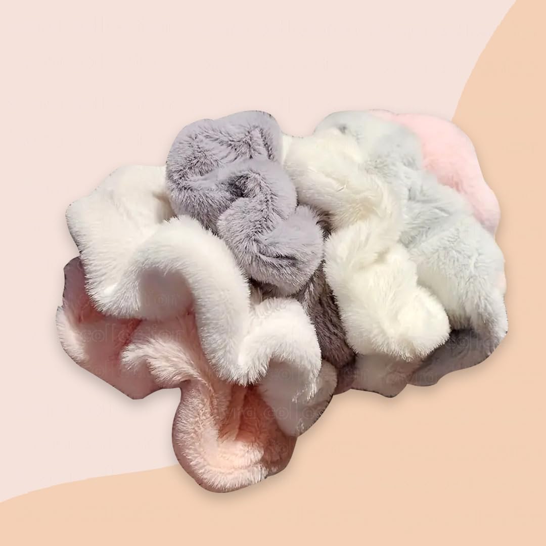 Myra Collection 5-Pack Soft Fuzzy Hair Ties for Women & Girls - Warm Winter Ponytail Holders, Stretchy Hair Ropes for Thick Hair - Perfect for School, Work, and Casual Outfits