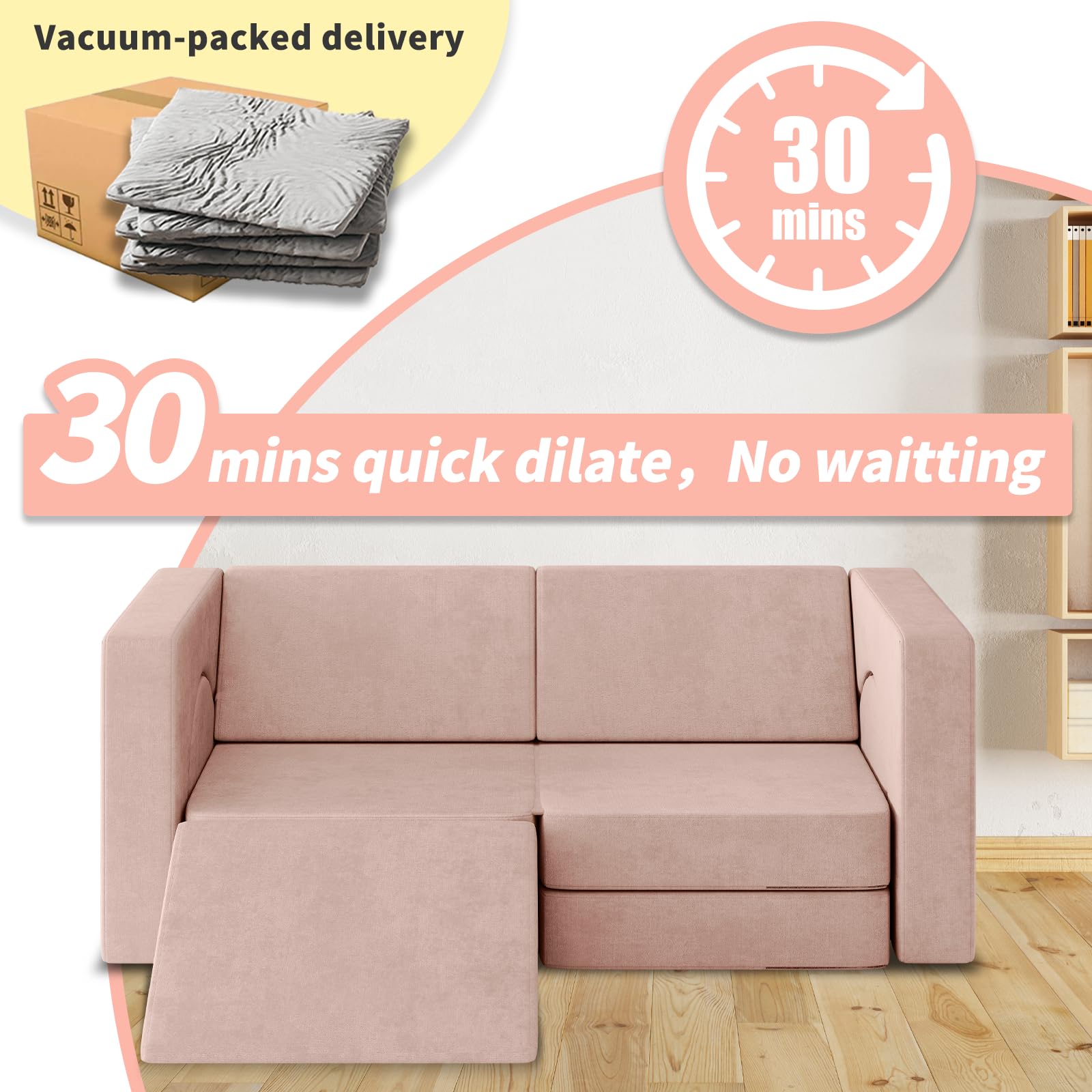 10PCS Modular Kids Play Couch with Climbing Slope - 10-in-1 Convertible Toddler Sofa for Play, Creativity & Nap Time - Soft Indoor Children's Furniture for Boys & Girls (Pink) - Perfect for Playrooms, Bedrooms & Daycare Centers
