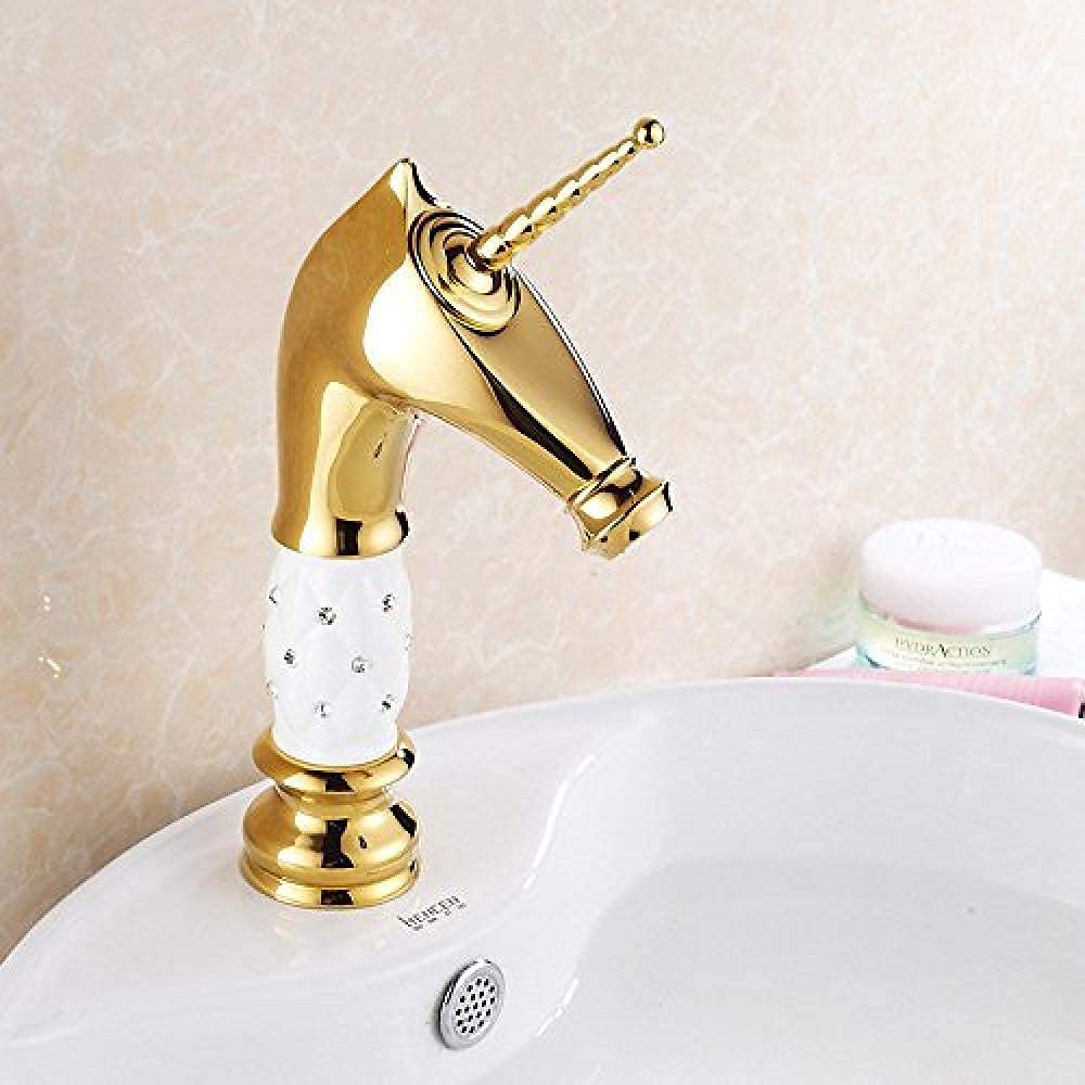 Modern Brass Gold-Plated Basin Mixer Tap - Hot & Cold Water Copper Faucet with Diamond Design for Bathroom & Kitchen Sink - Elegant & Durable Fixture for Home & Commercial Use