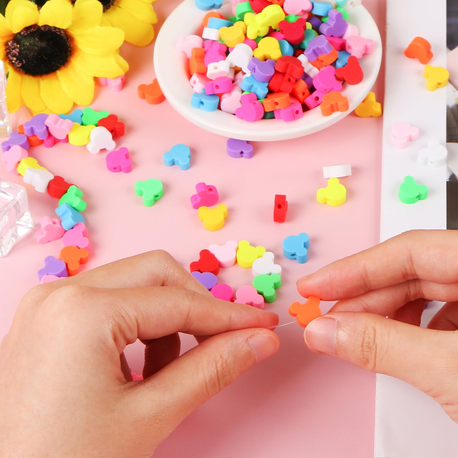300 Pcs Mouse Head Beads for Jewelry Making - 10mm Polymer Clay Beads Bulk with Storage Box - Cute Spacer Beads for DIY Bracelets, Keychains, Necklaces - Perfect for Handmade Gifts & Craft Projects