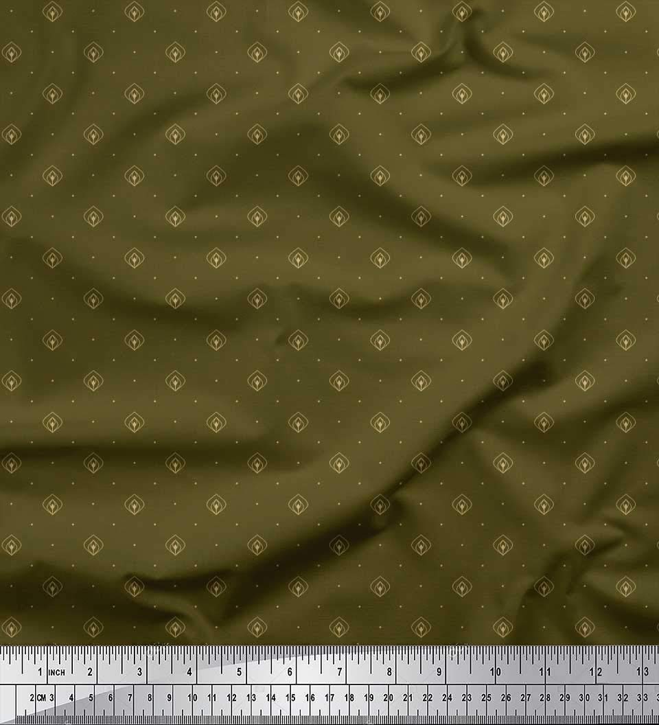 Soimoi Moss Georgette Brown Fabric by The Yard - 42 Inch Wide Printed Fabric with Geometric & Ogee Patterns - Lightweight Draping Material for Dresses, Scarves, Curtains and DIY Craft Projects