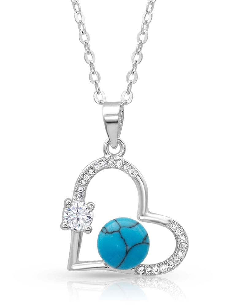 Montana Silversmiths NC4501 Open Heart Turquoise Pearl Necklace for Women - Handmade Sterling Silver Jewelry with Genuine Turquoise & Freshwater Pearls - Perfect for Weddings, Anniversaries & Gifts