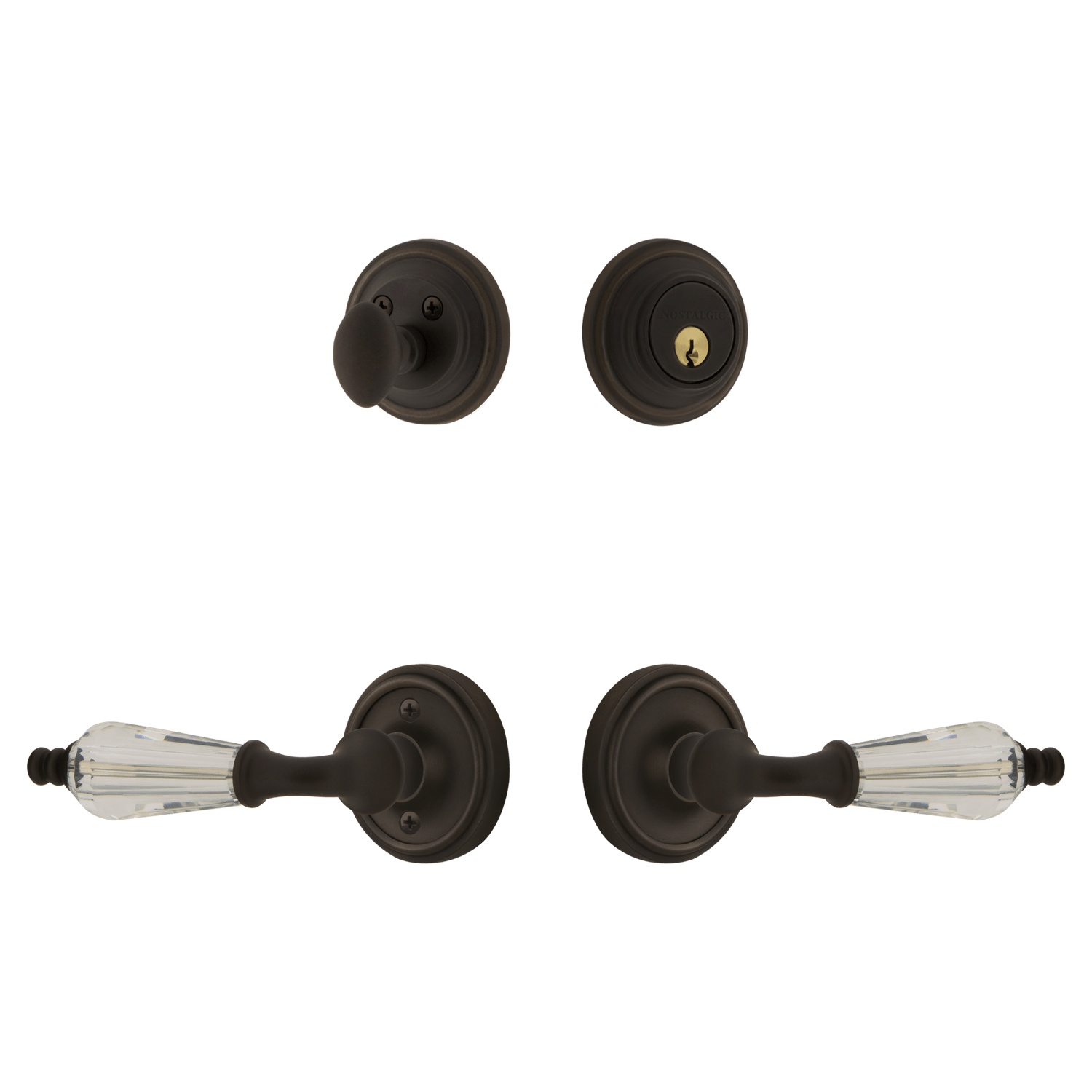Classic Rosette Entry Set with Parlour Crystal Lever in Oil Rubbed Bronze - Vintage Style Door Hardware for Home & Office Decor