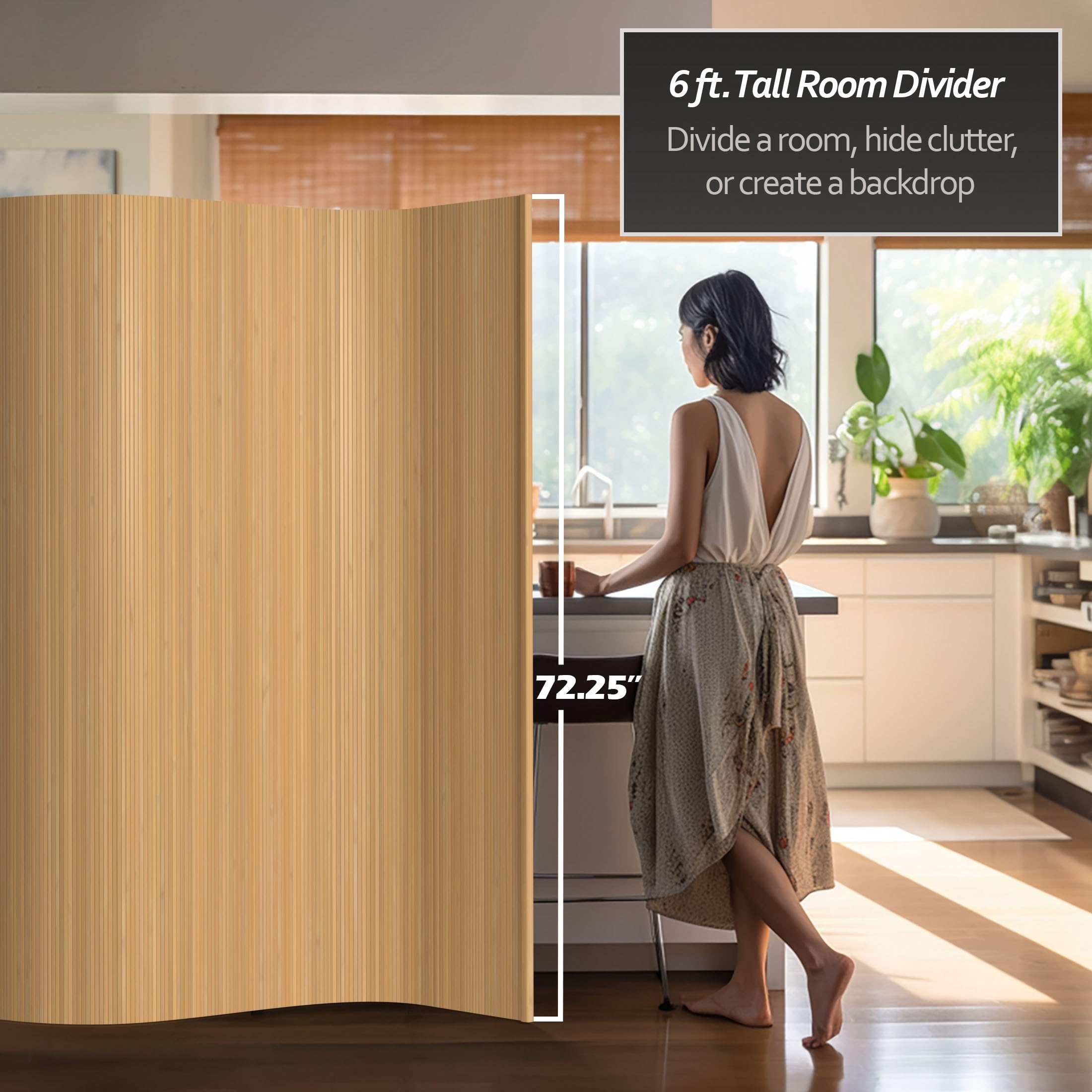 Red Lantern BF-75-HON 6-Foot Honey Room Divider - Folding Privacy Screen for Home, Office & Events | Perfect for Room Separation, Decoration & Space Partition