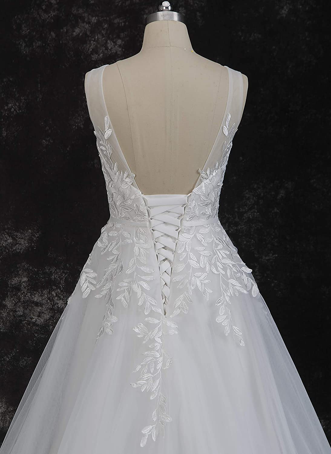 QXMYOO Elegant V-Neck Lace Tulle Beach Wedding Dress for Bride 2022 – Perfect for Summer Weddings, Beach Ceremonies & Boho Bridal Style
