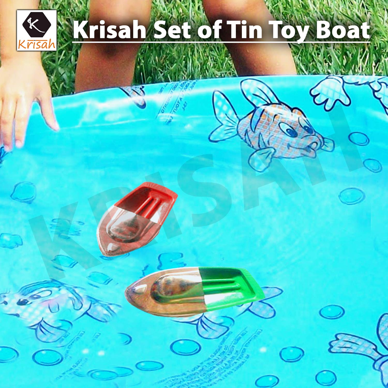 Krisah 4-Piece Tin Toy Putt Putt Pop Pop Boat Set - Classic Wind-Up Bath Toys for Kids, Pool & Outdoor Water Play