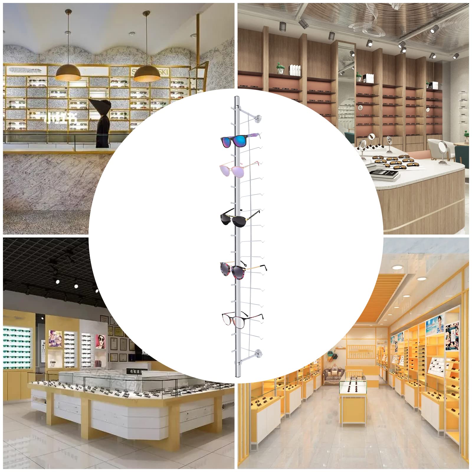 10-Piece Glasses Rack Set - 4ft Eyeglass Frame Stand Holds 16 Frames, Sunglasses Holder & Organizer for Eyewear Storage - Perfect for Retail Display, Home Decor, and Optical Shop Organization