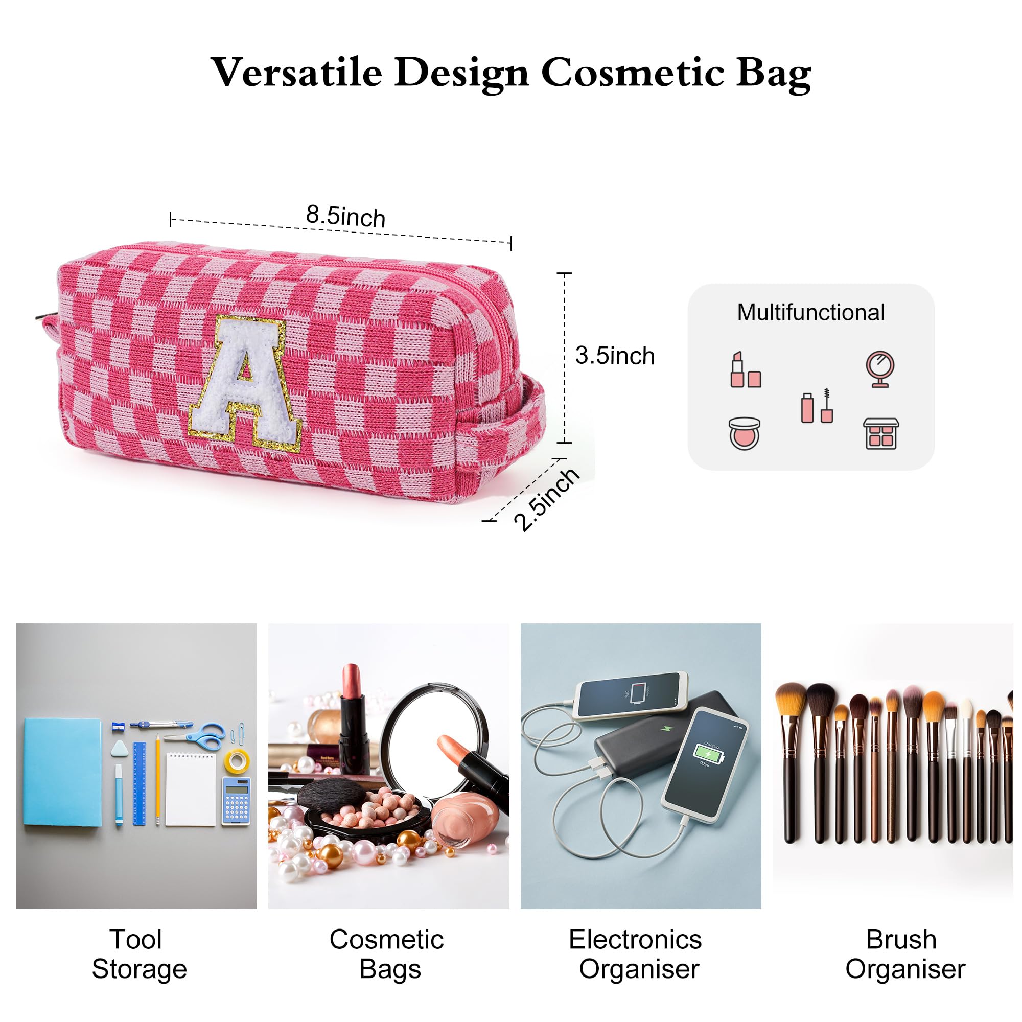 YOOLIFE Personalized Makeup Bags for Women - 2Pcs Monogram Cosmetic Travel Bags in Pink, Bridesmaid Gifts, Mother's Day Presents, Birthday Gifts for Her, Graduation Gift Ideas for Friends, Mom, Teacher & Sister | Perfect for Travel, Spa Days & Everyday Use