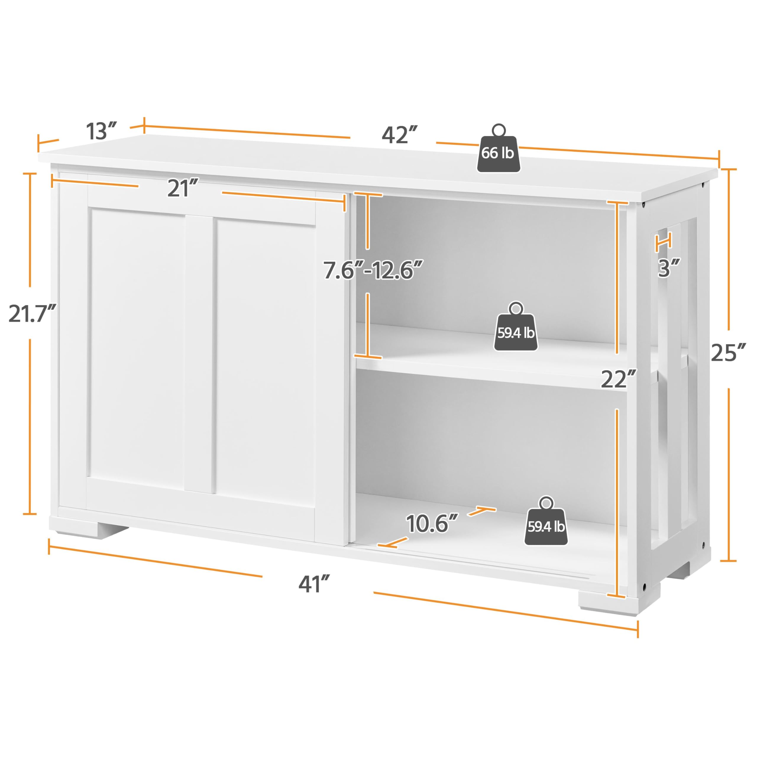 Yaheetech 45 Inch TV Stand with Sliding Doors & Adjustable Shelf - Modern Entertainment Center TV Console Table for Living Room, Bedroom - Sturdy TV Cabinet for Flat Screen TVs (White) - Perfect for Home Theater Setup & Living Room Organization